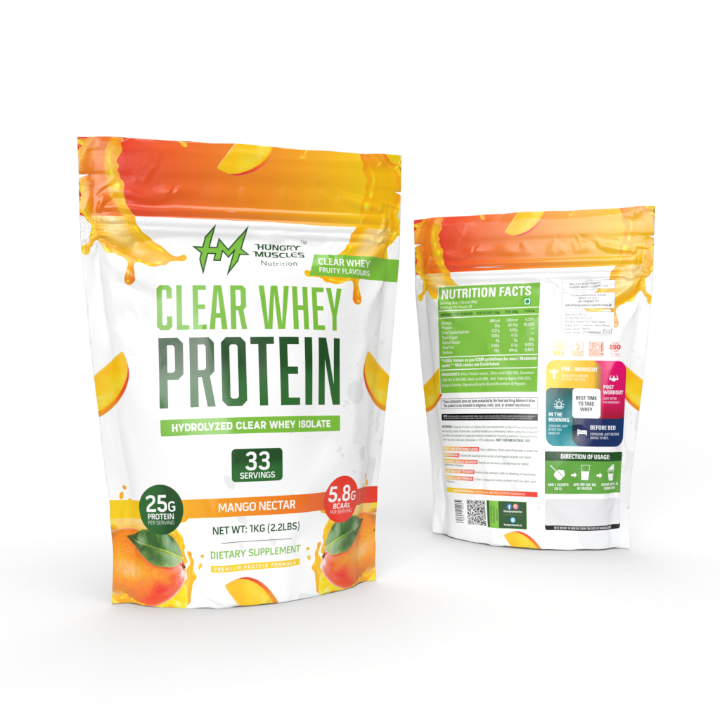 Hungry Muscles| Clear Whey Protein Isolate | 25g Protein, 92 Calories, Per Scoop | Zero Added Sugar | 33 Servings | 1KG