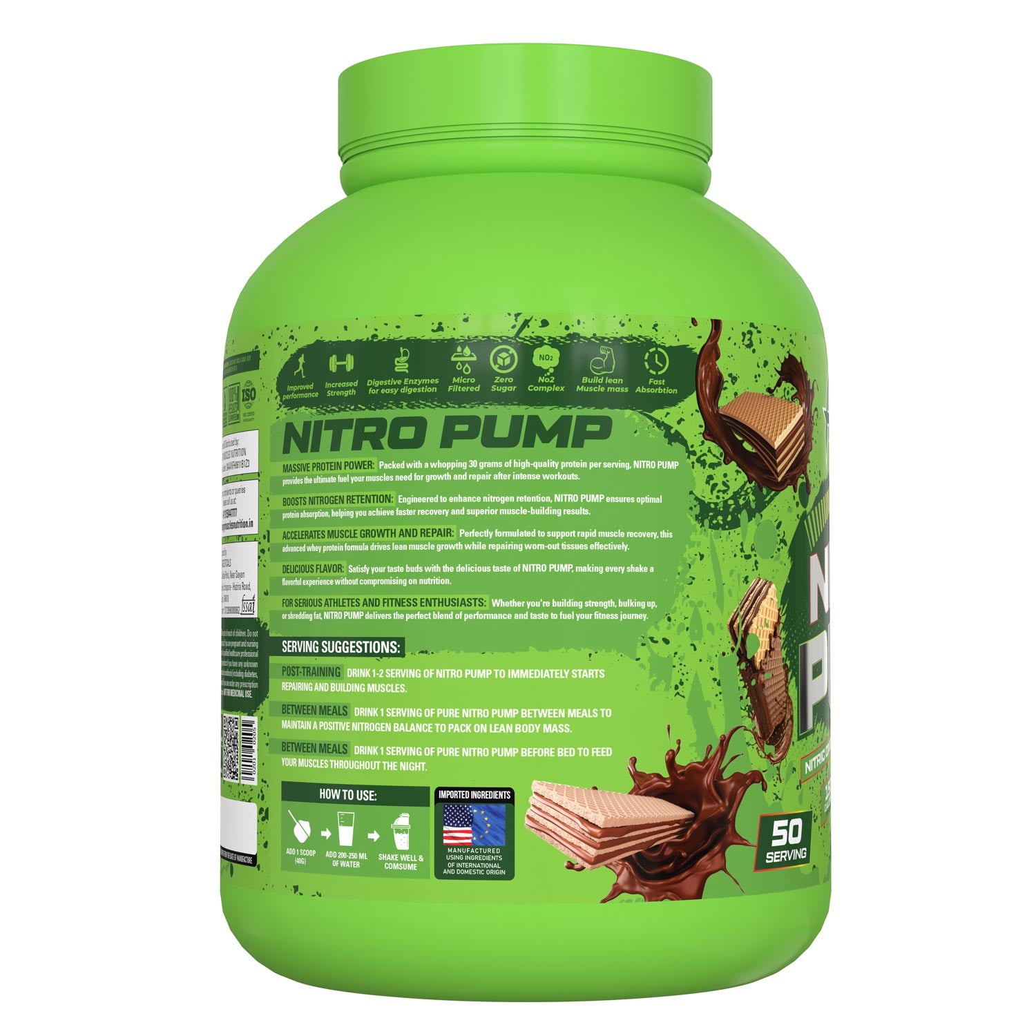 Hungry Muscles Nitro-Pump | 30g Protein, 2g L-Gycine, 2g L-Alanine, 1g Taurine | Chocolate Truffle | 2 Kg (50 Serving)