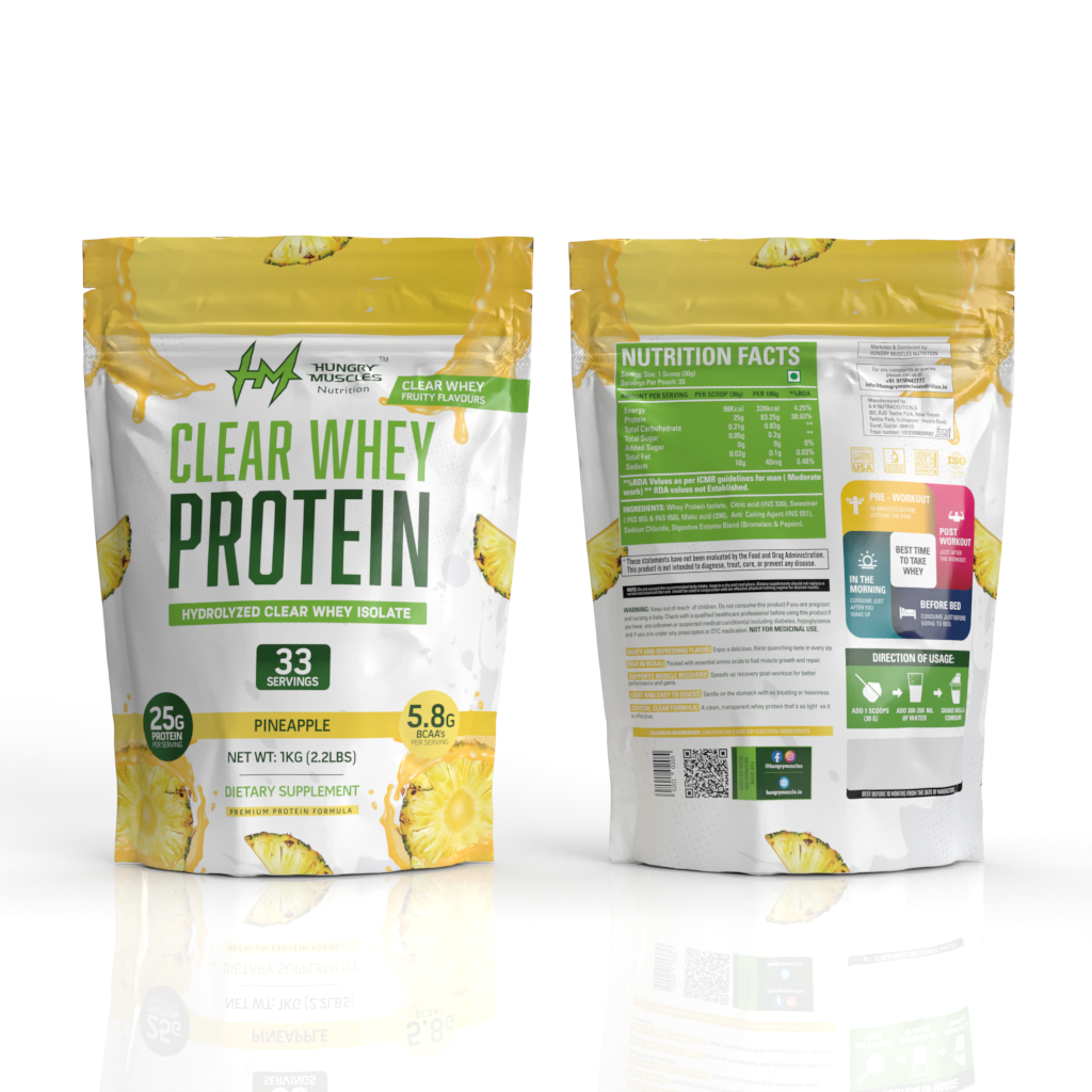 Hungry Muscles| Clear Whey Protein Isolate | 25g Protein, 92 Calories, Per Scoop | Zero Added Sugar | 33 Servings | 1KG