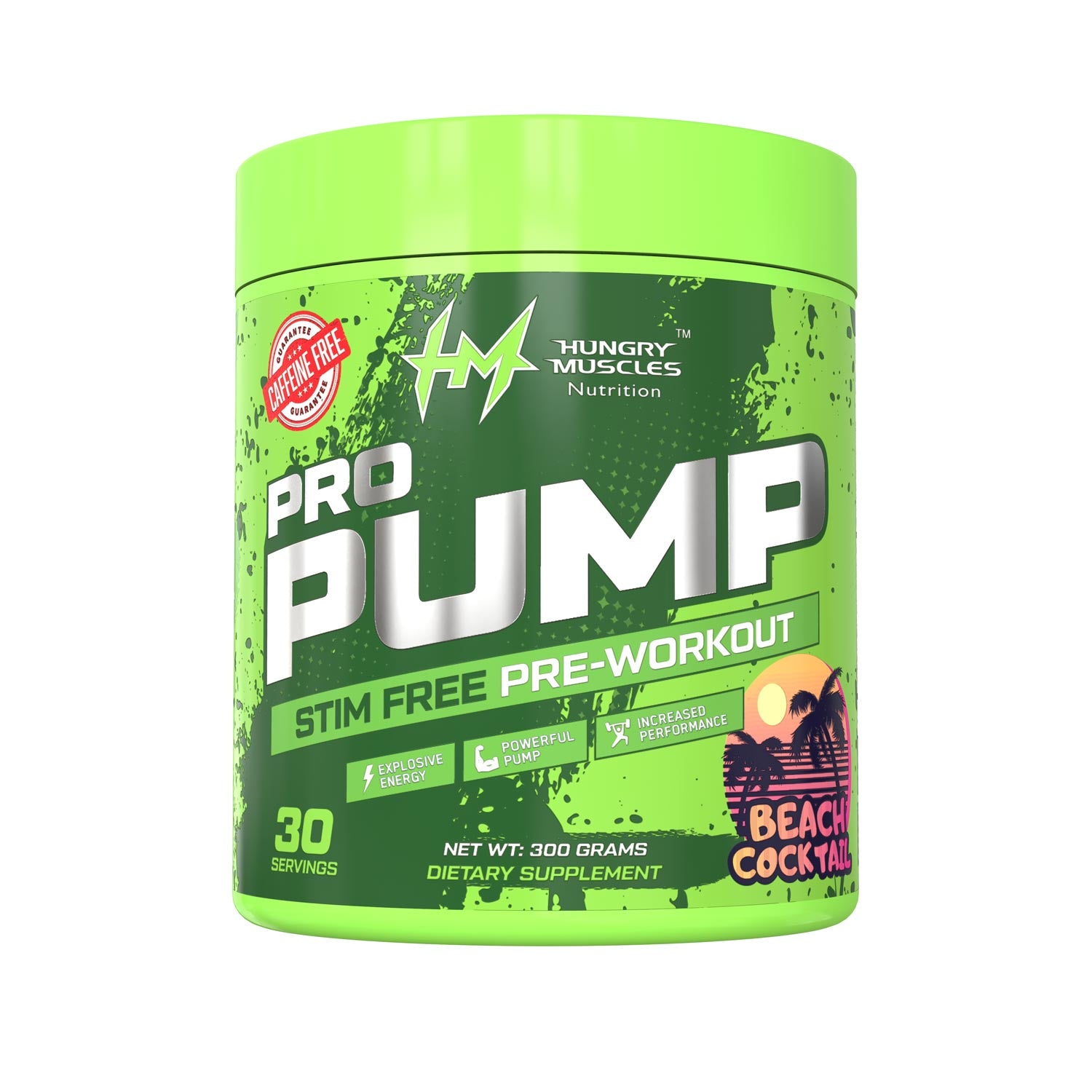 Hungry Muscles | Pro-Pump Caffeine Free | Beach Cocktail | 30 Servings (300 Grams)