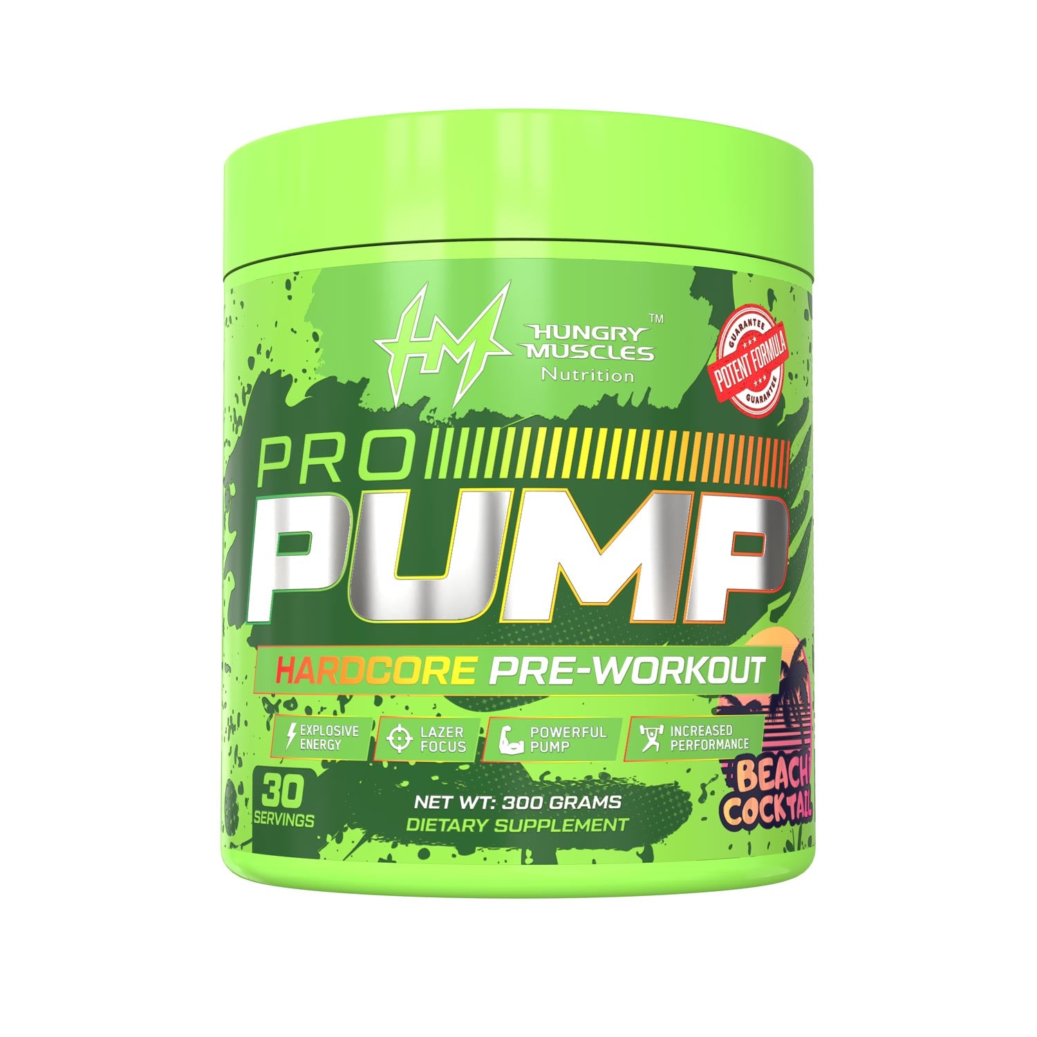 Hungry Muscles | Pro-Pump Hardcore Pre-Workout |  Beach Cocktail | 30 Servings (300 Grams)