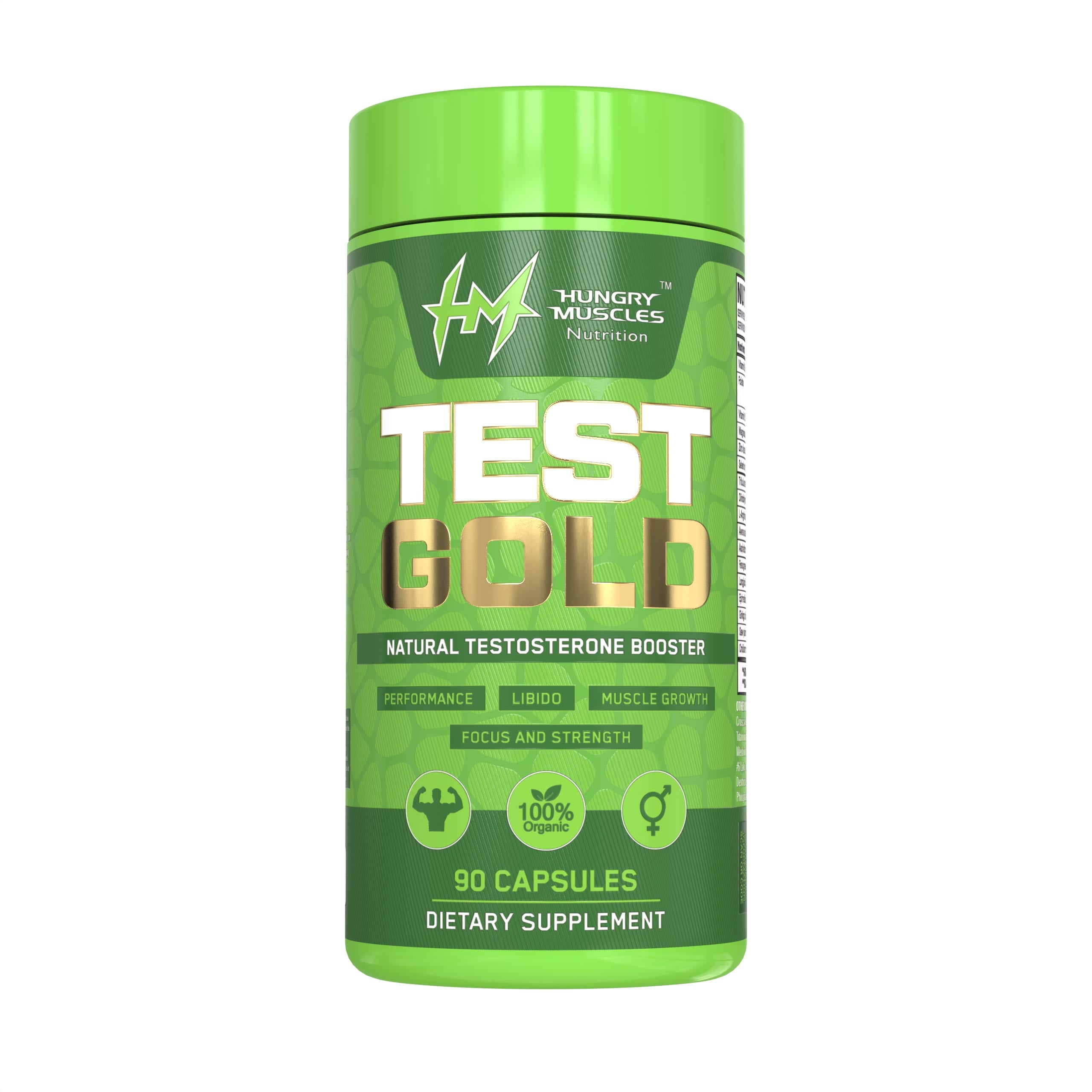 Hungry Muscles | Test Gold | Testosterone Booster for Men | For Energy, Stamina & Strength | 90 Capsules (30Servings)