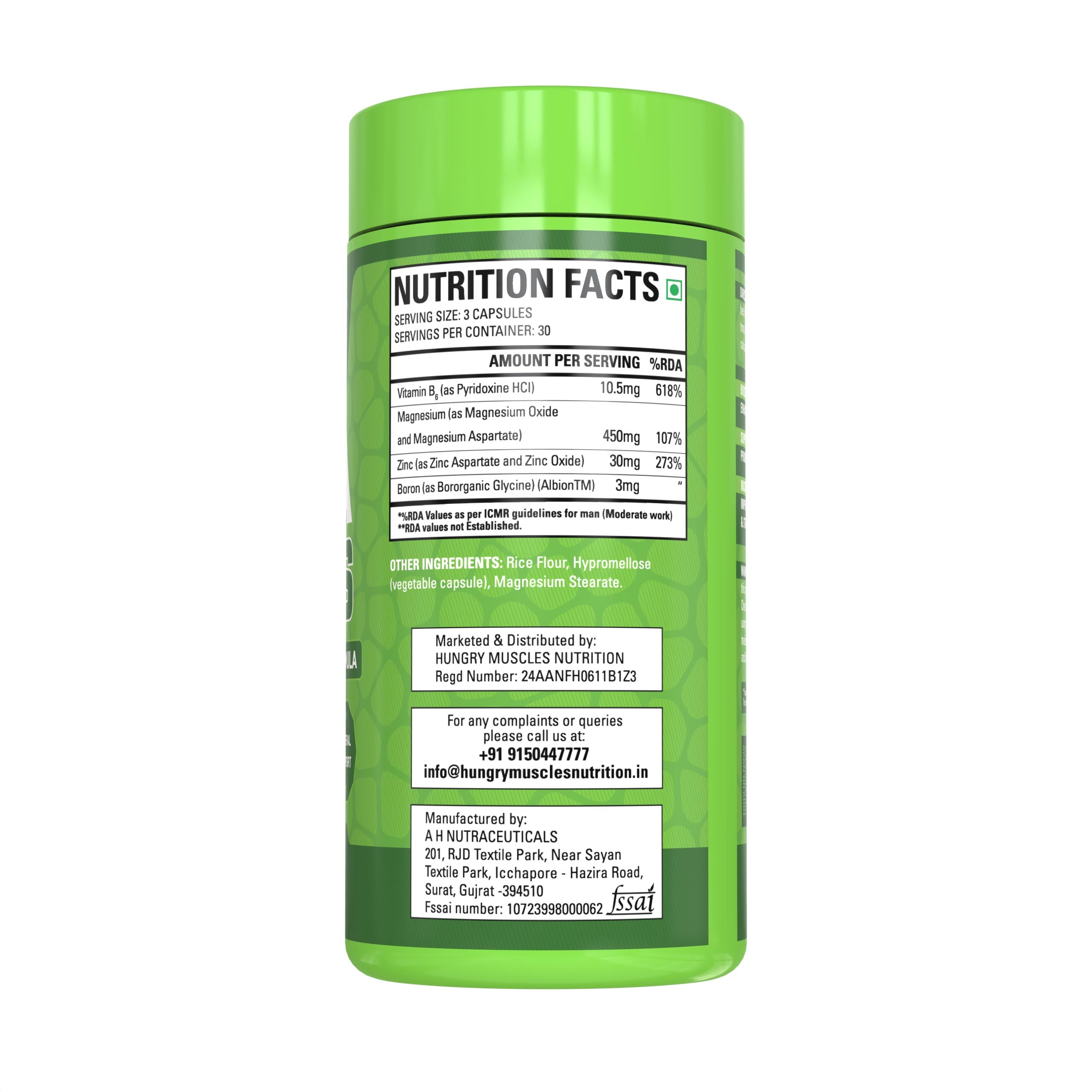 Hungry Muscles | Zinc Magnesium Aspartate With Vitamin B6 & Boron | ZMA Plus | 90 Veg Capsules (30Servings)