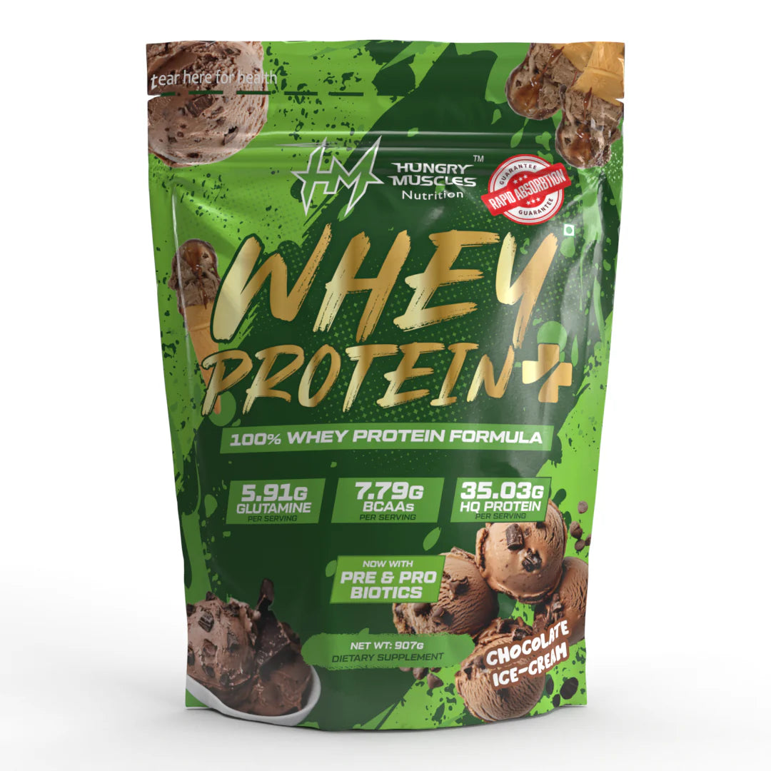 Hungry Muscles | Whey Protein+ Protein Powder | 35.03g Protein, 7.79g Bcaa's, 5.91g Glutamine | 1 kg | Blueberry Cheesecake  | Chocolate Ice-Cream | Salted Caramel