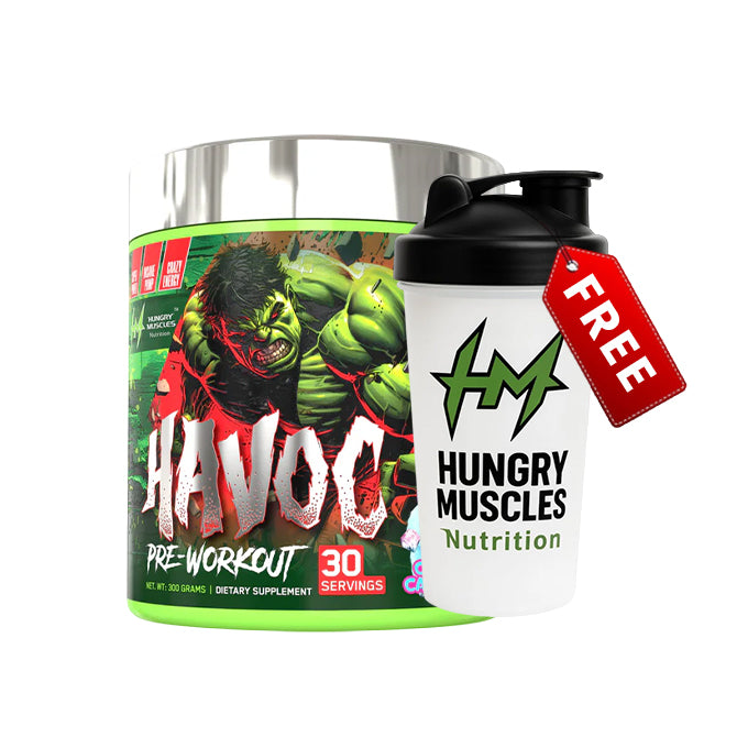 Hungry Muscles | Havoc Pre-Workout Cotton Candy Ice | 30 Servings (300 Grams) With [Shaker Bottle Free]