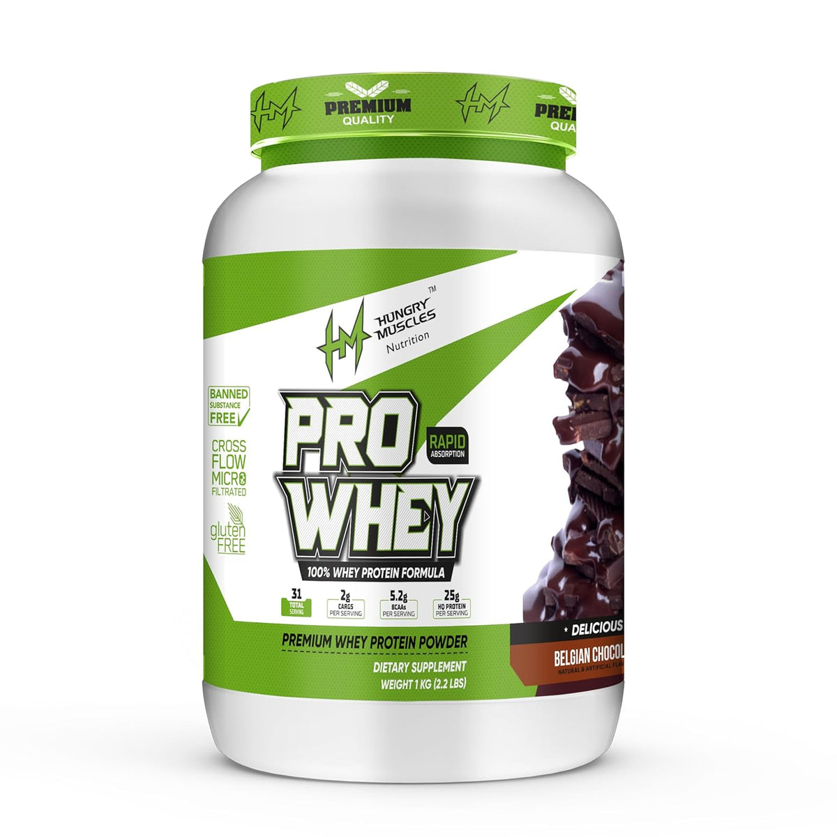 Hungry Muscle Pro Whey Protein Powder, 25g Protein per Serving (1 Kg, Chocolate)