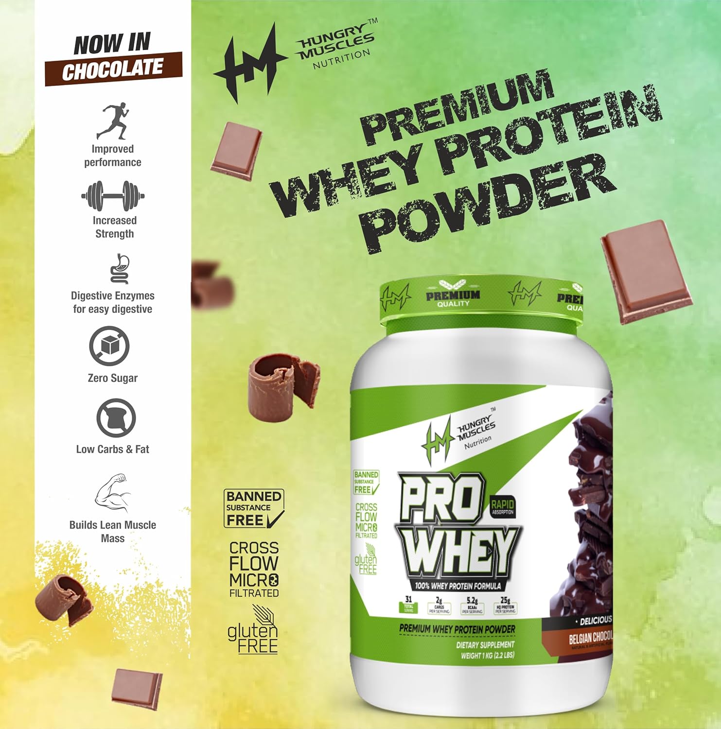 Hungry Muscle Pro Whey Protein Powder, 25g Protein per Serving (1 Kg, Chocolate)