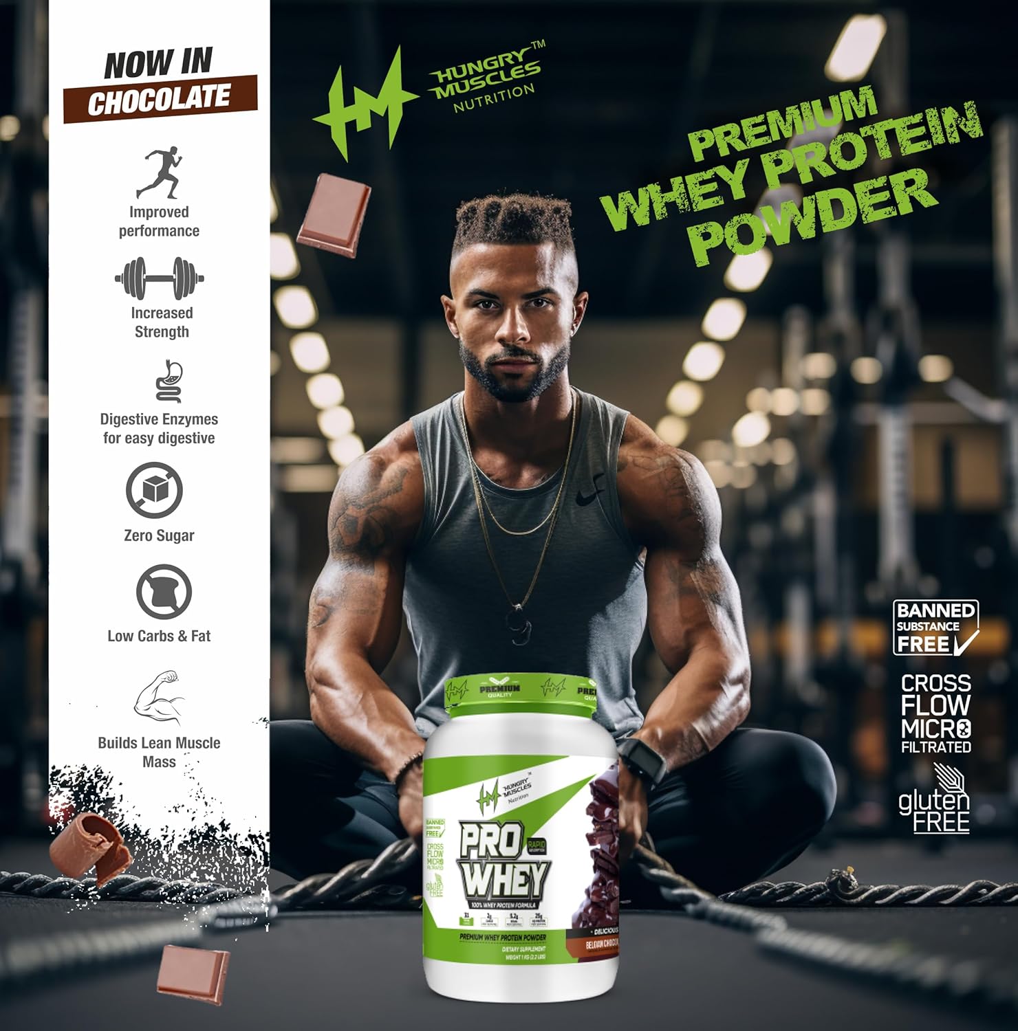 Hungry Muscle Pro Whey Protein Powder, 25g Protein per Serving (1 Kg, Chocolate)