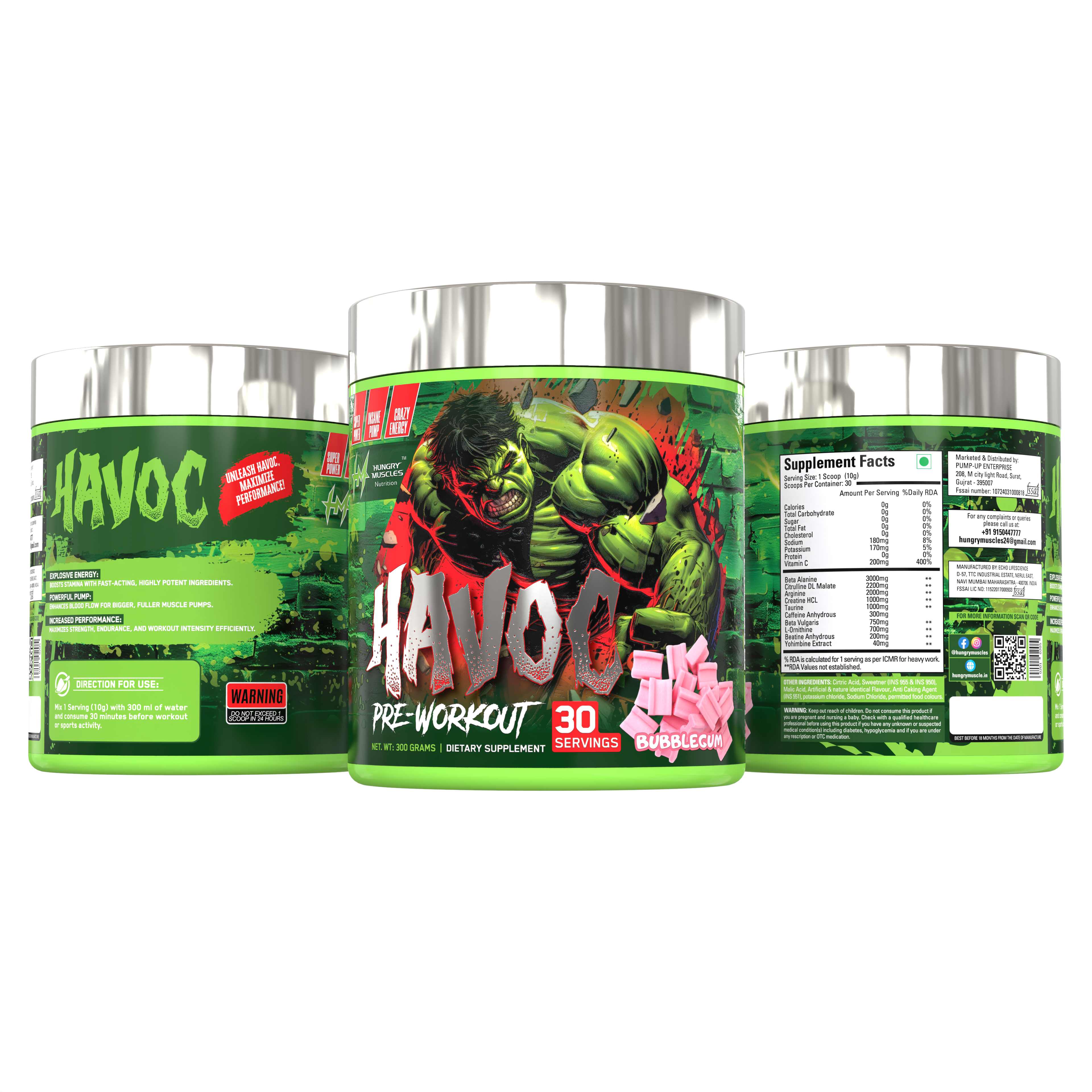 Hungry Muscles  Havoc Pre-Workout 30 Servings / 300 Grams