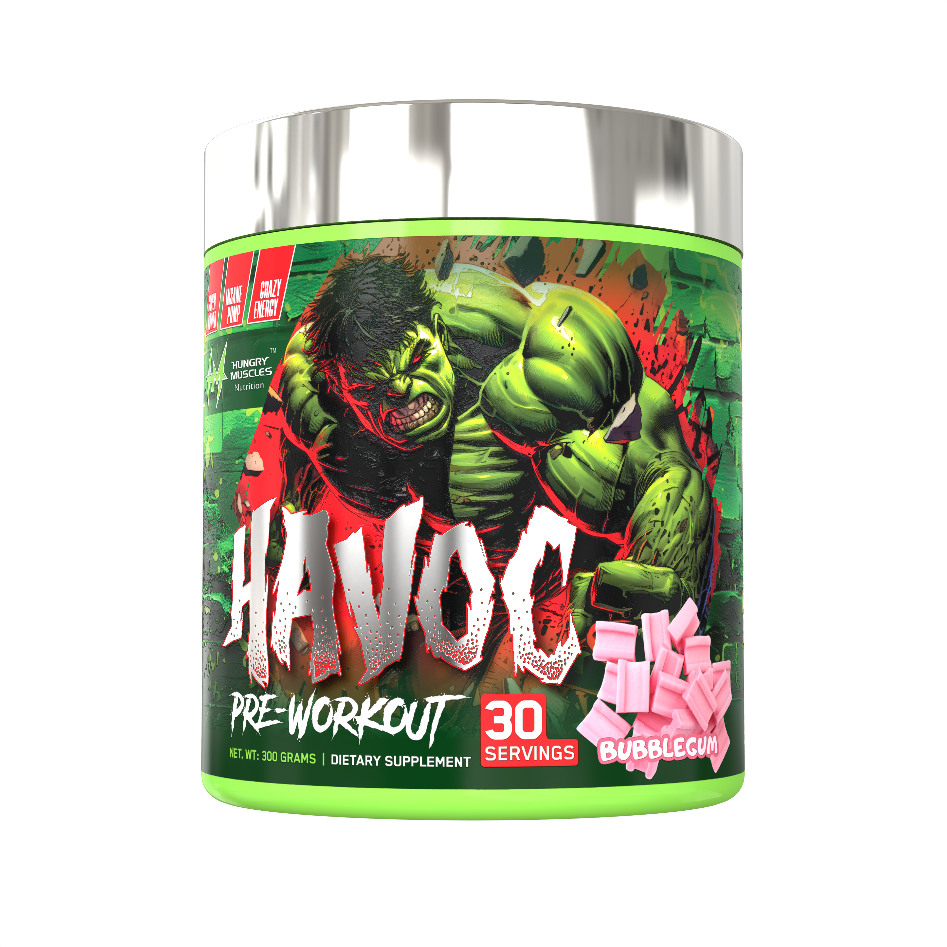 Hungry Muscles  Havoc Pre-Workout Bubblegum 30 Servings / 300 Grams