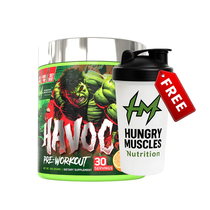 Hungry Muscles |  Havoc Pre-Workout Orange | 30 Servings  (300 Grams) With [Shaker Bottle Free]
