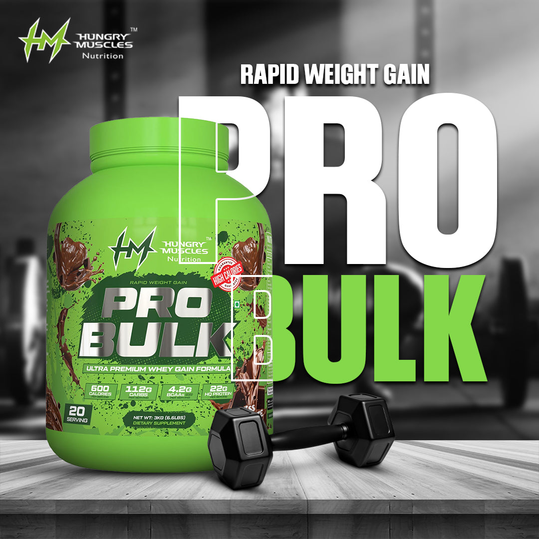 Hungry Muscles | Pro Bulk - Weight Gainer, Healthy Body Gains|Reduces Muscle Breakdown|Increases Energy & Endurance | Swiss Chocolate | 20 Servings | 3KG (6.6LBS)