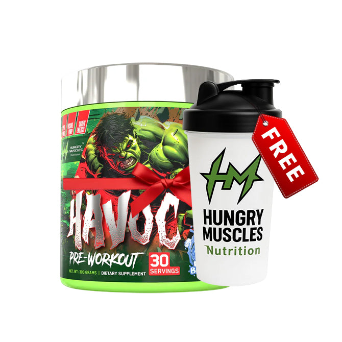 Hungry Muscles | Havoc Pre-Workout Ice Blue Razz | 30 Servings  (300 Grams) With [Shaker Bottle Free]