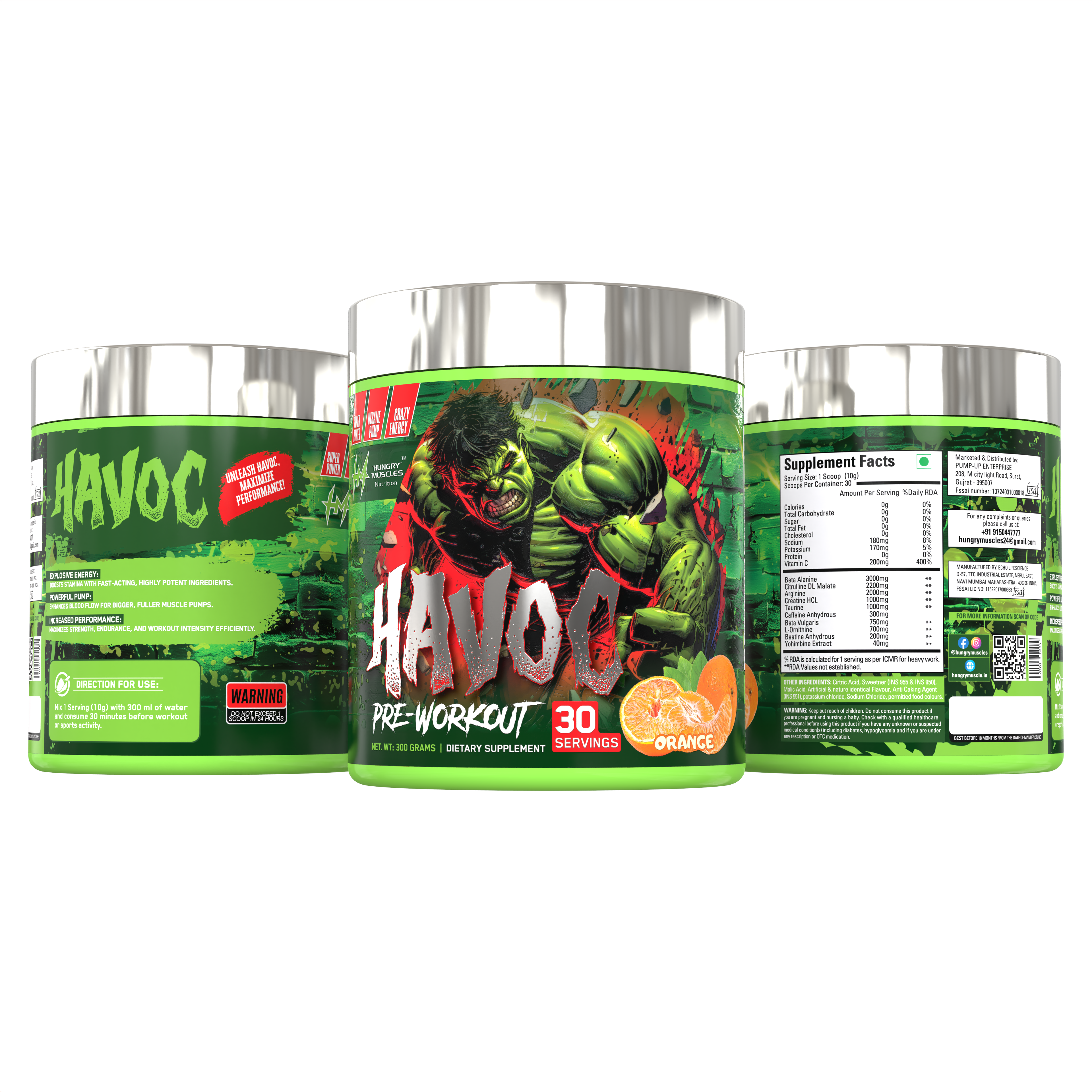 Hungry Muscles  Havoc Pre-Workout 30 Servings / 300 Grams