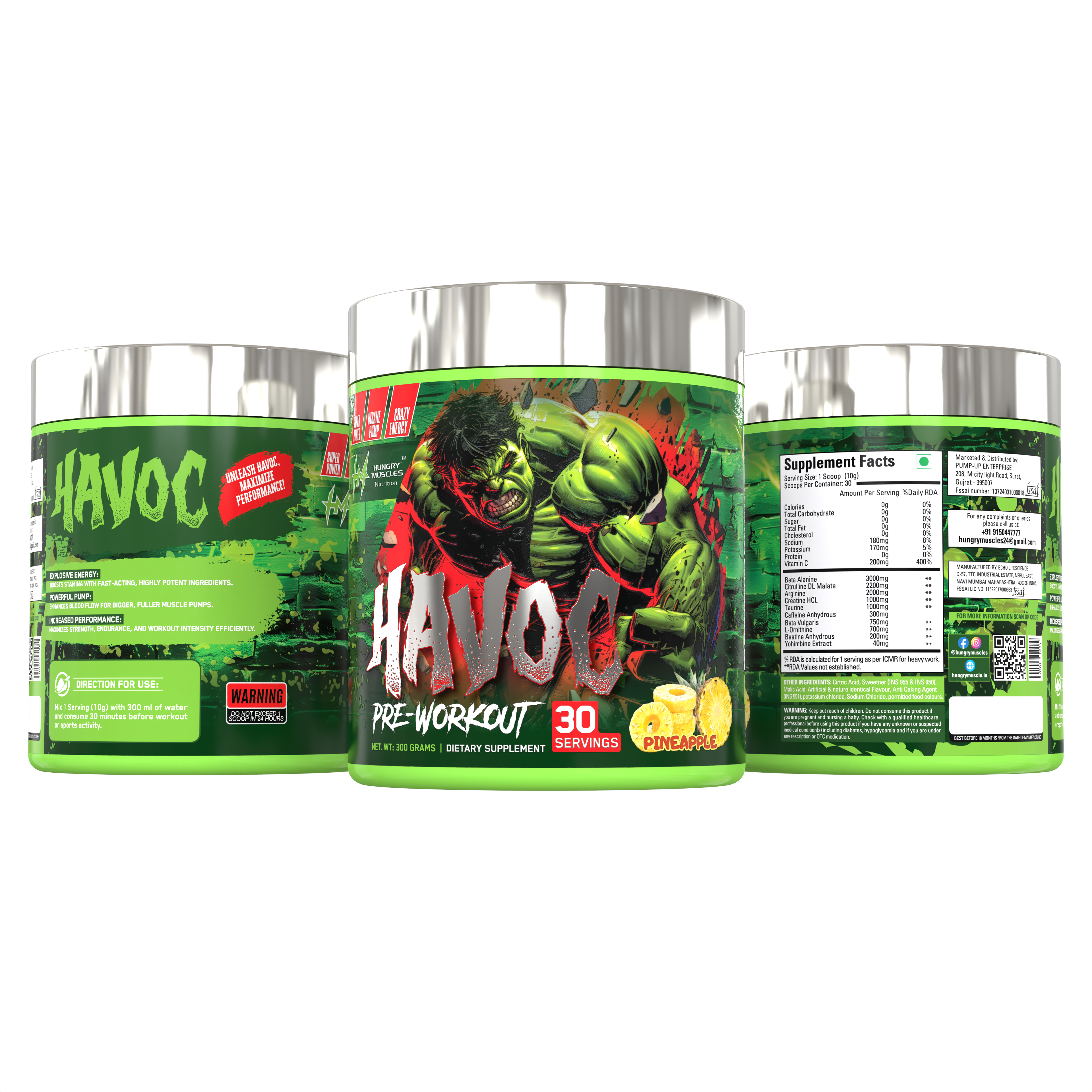 Hungry Muscles  Havoc Pre-Workout 30 Servings / 300 Grams