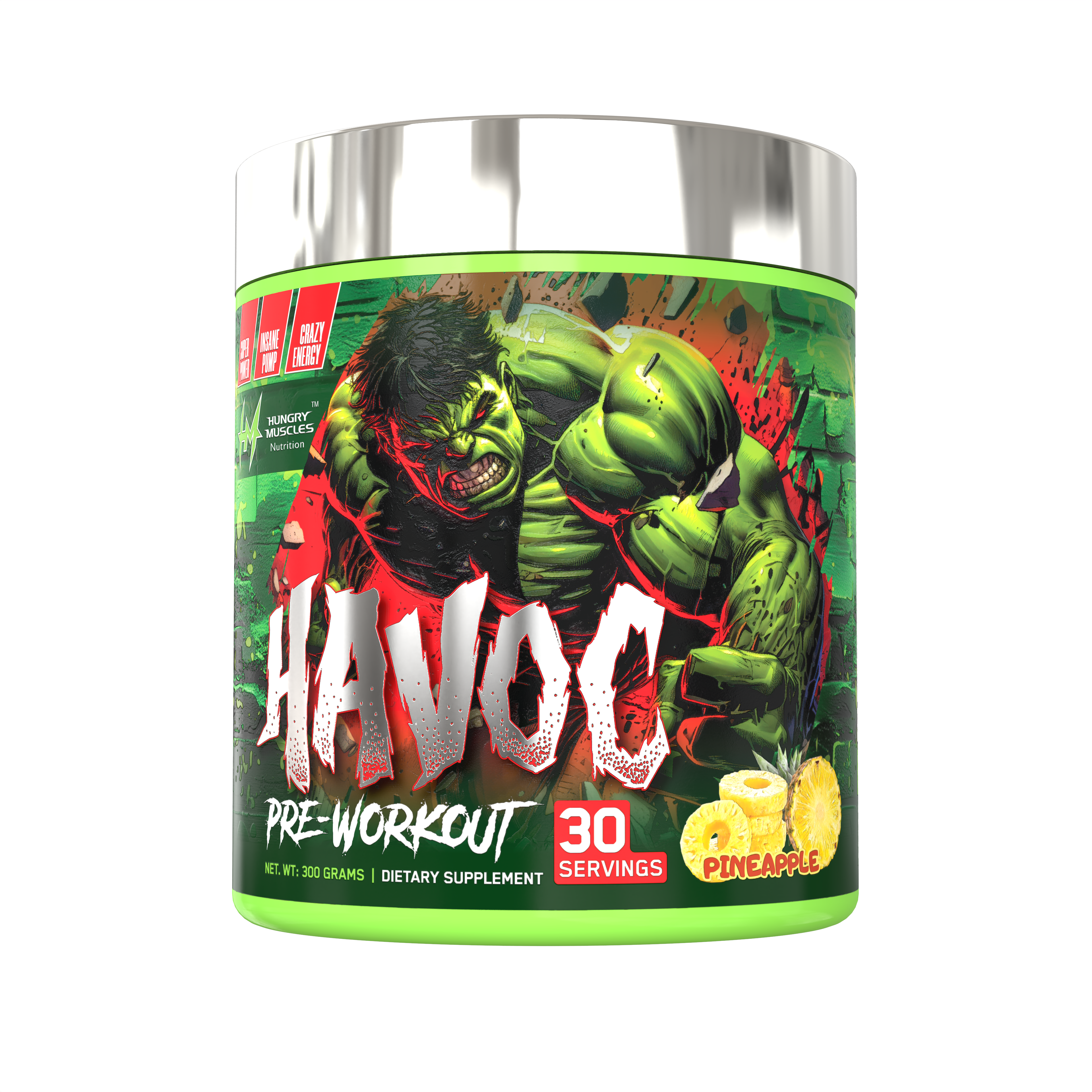 Hungry Muscles  Havoc Pre-Workout Pineapple 30 Servings / 300 Grams