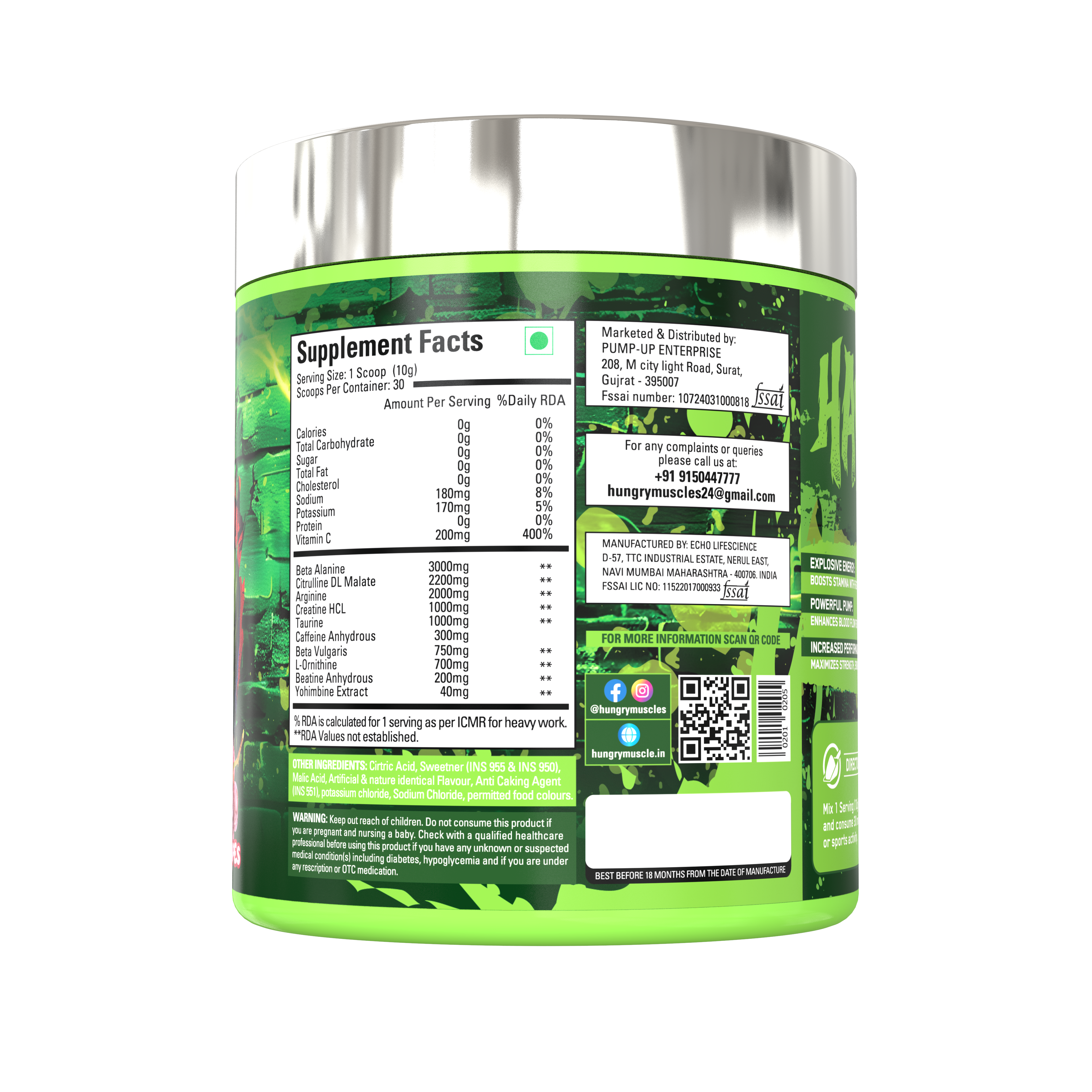 Hungry Muscles  Havoc Pre-Workout 30 Servings / 300 Grams