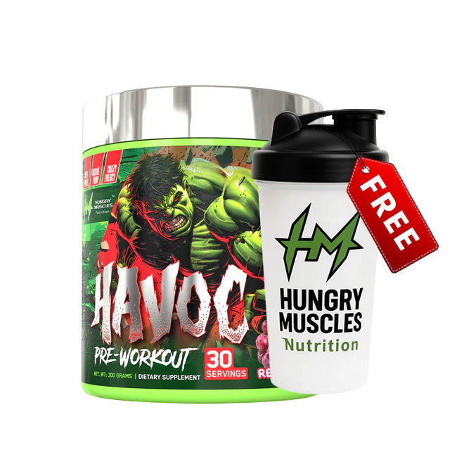 Hungry Muscles | Havoc Pre-Workout | Red Grapes | 30 Servings (300 Grams) With [Shaker Bottle Free]
