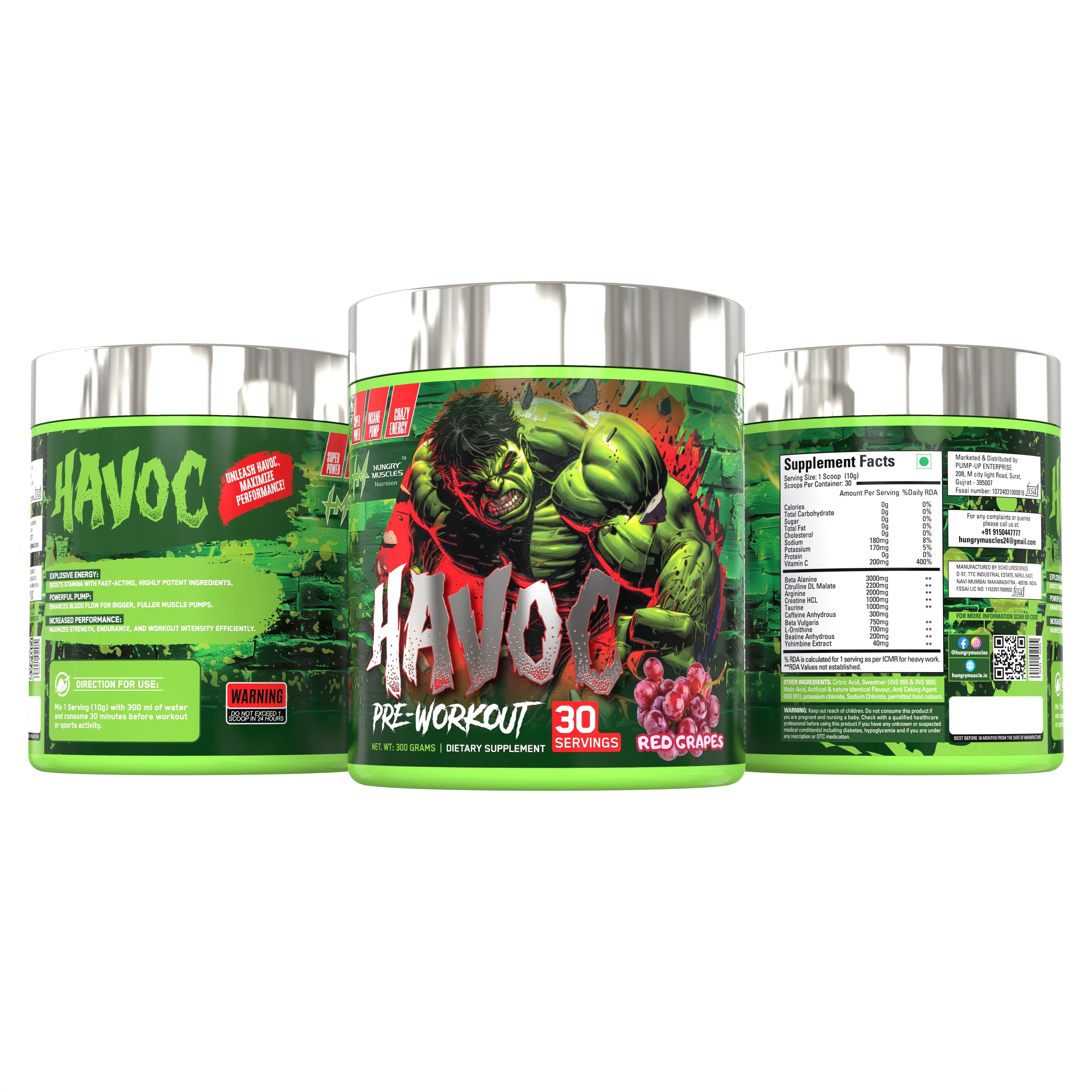 Hungry Muscles  Havoc Pre-Workout 30 Servings / 300 Grams
