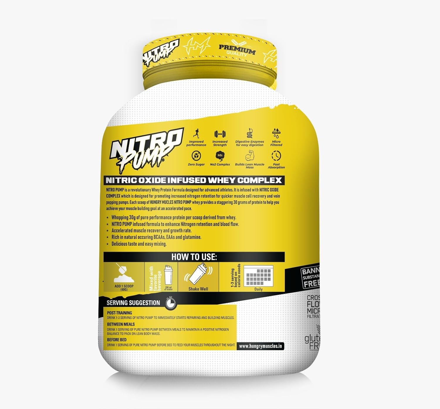 Hungry Muscles Nitro Pump Chocolate Ice Cream Flavoured Whey Protein Supplement, 2 kg (4.4 lbs), 50 Servings