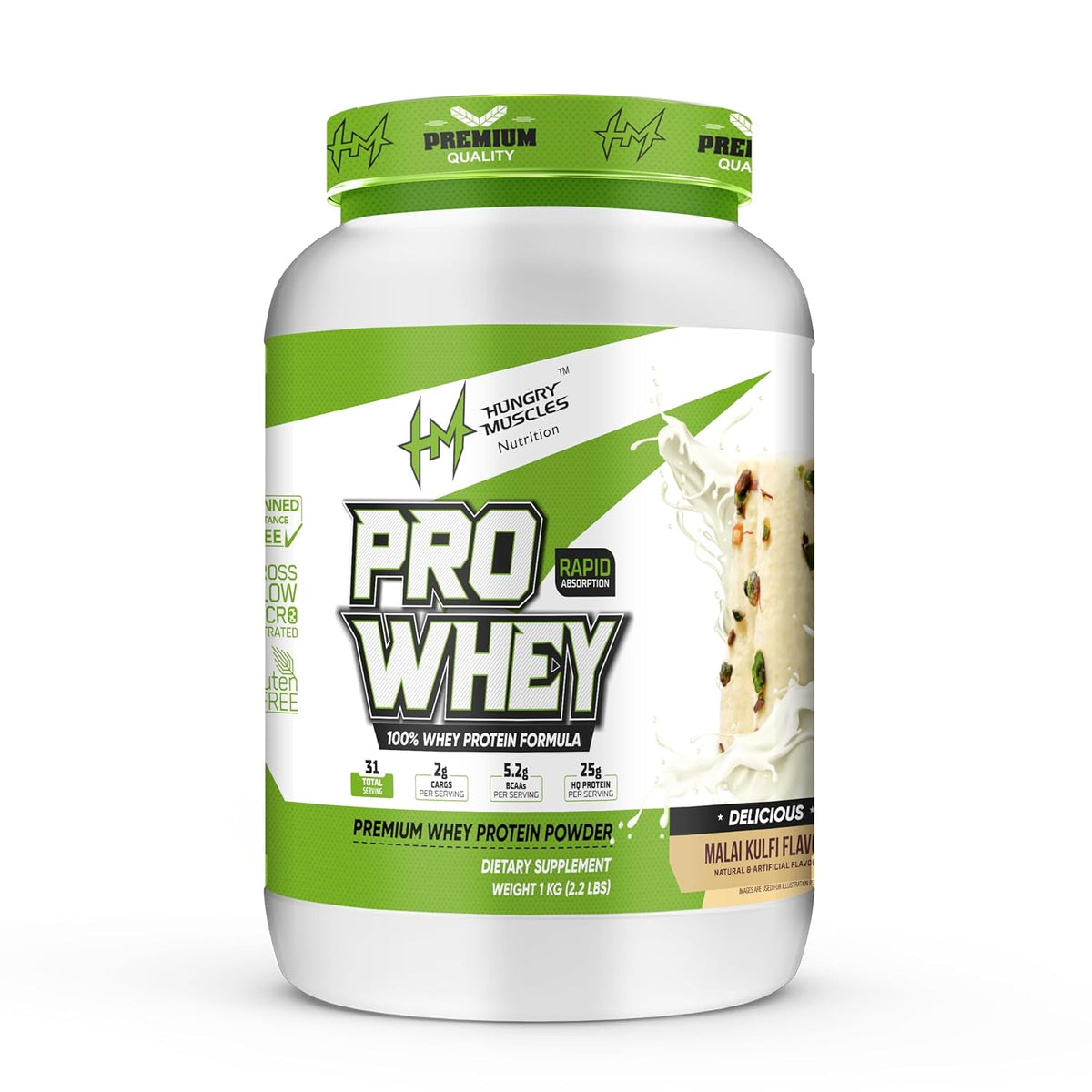 Hungry Muscle Pro Whey Protein Powder, 25g Protein per Serving (1 Kg, Malai Kulfi)