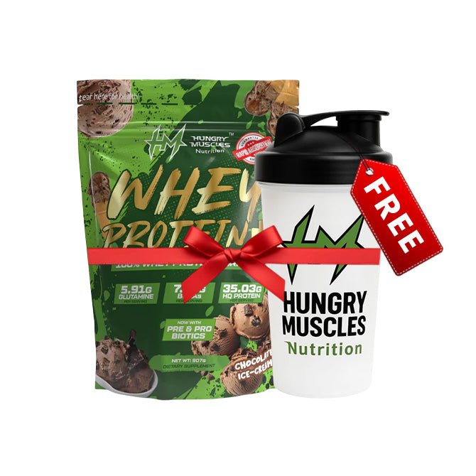 Hungry Muscles | Whey Protein+ Protein Powder | 35.03g Protein, 7.79g Bcaa's, 5.91g Glutamine | Chocolate Ice-Cream | 1 kg With [Shaker Bottle Free]