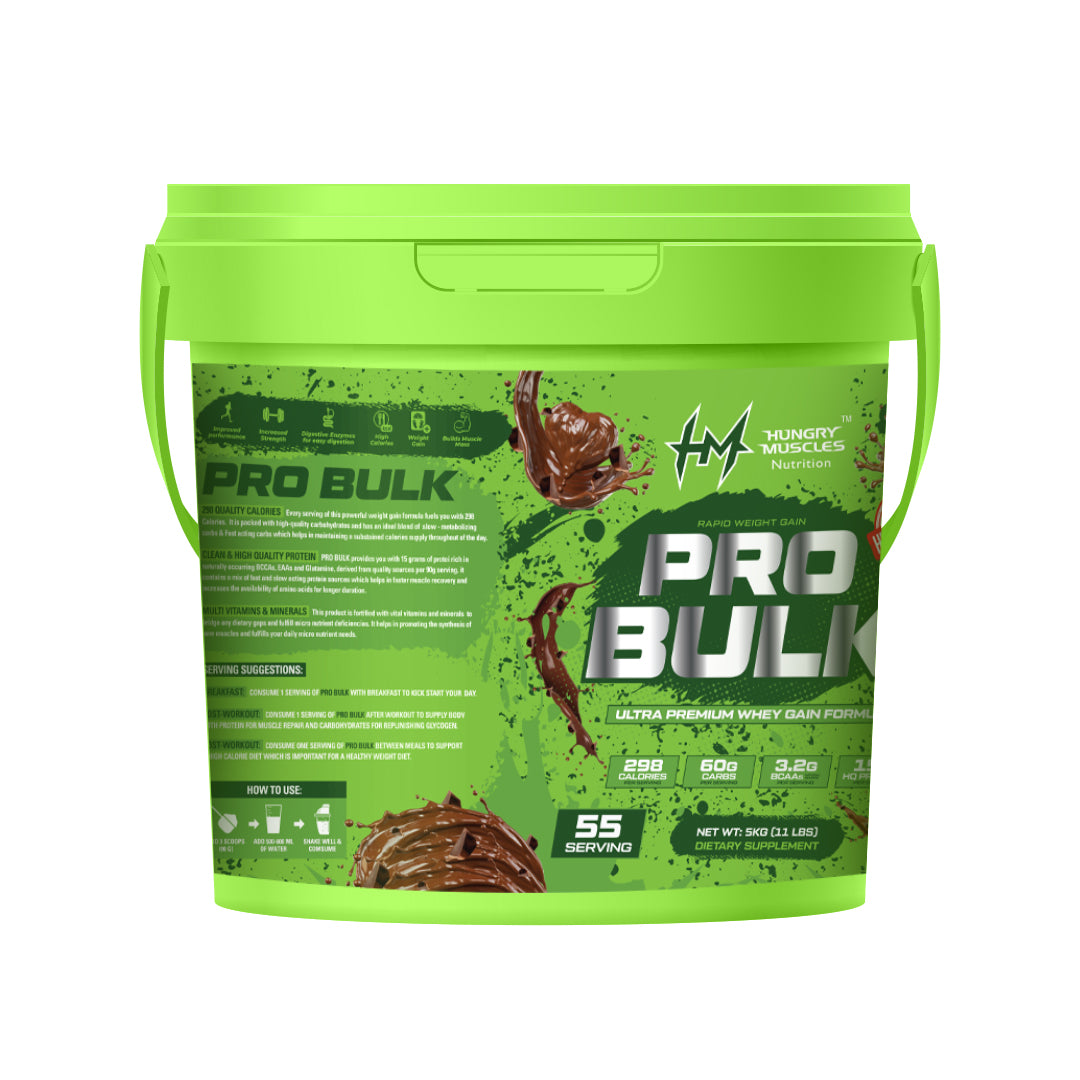 Hungry Muscles | Pro Bulk - Weight Gainer, Healthy Body Gains|Reduces Muscle Breakdown|Increases Energy & Endurance | Swiss Chocolate | 55 Servings | 5KG (11LBS)