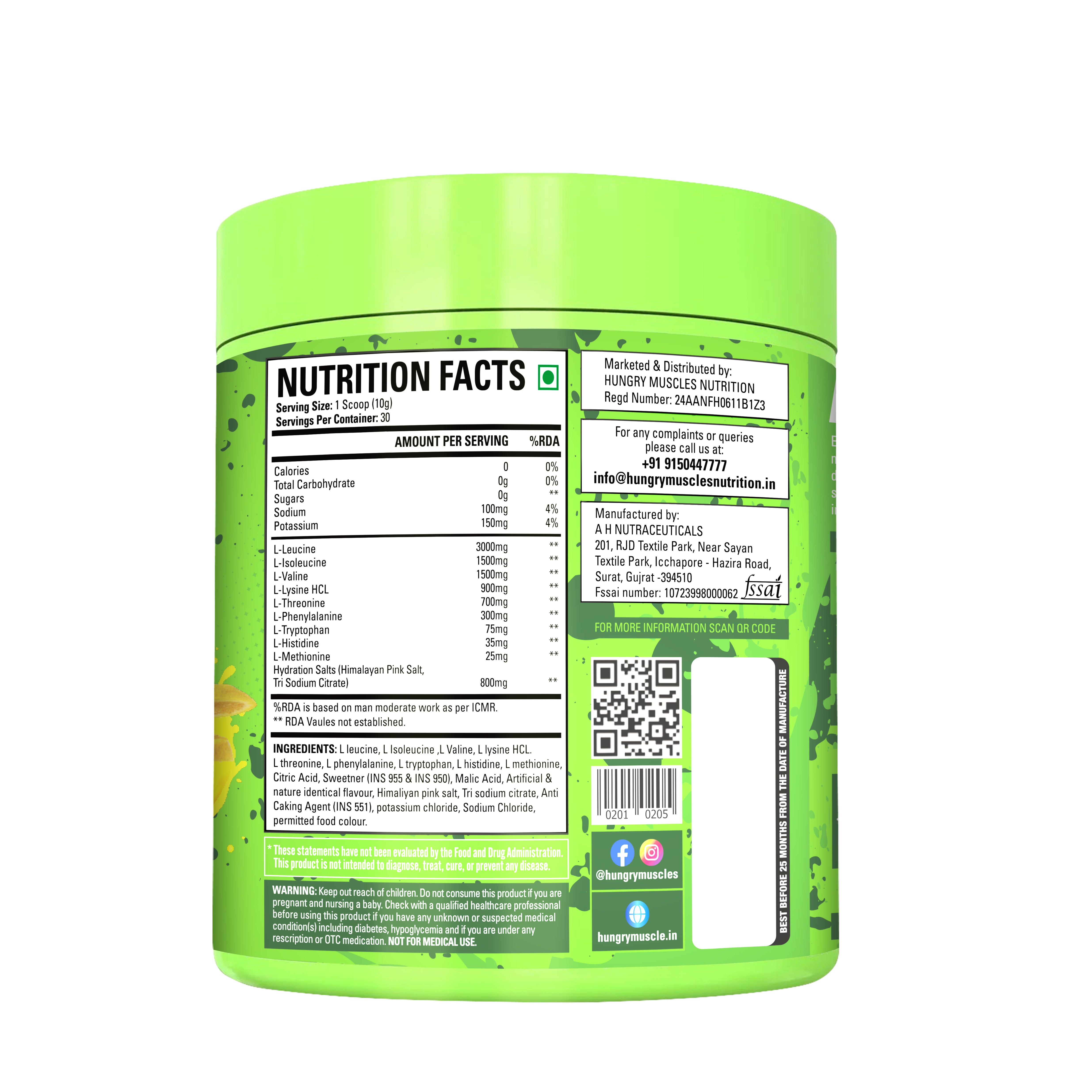 Hungry Muscles EAA + BCAA – Watermelon Splash - Orange  Splash (300g, 30 Servings)