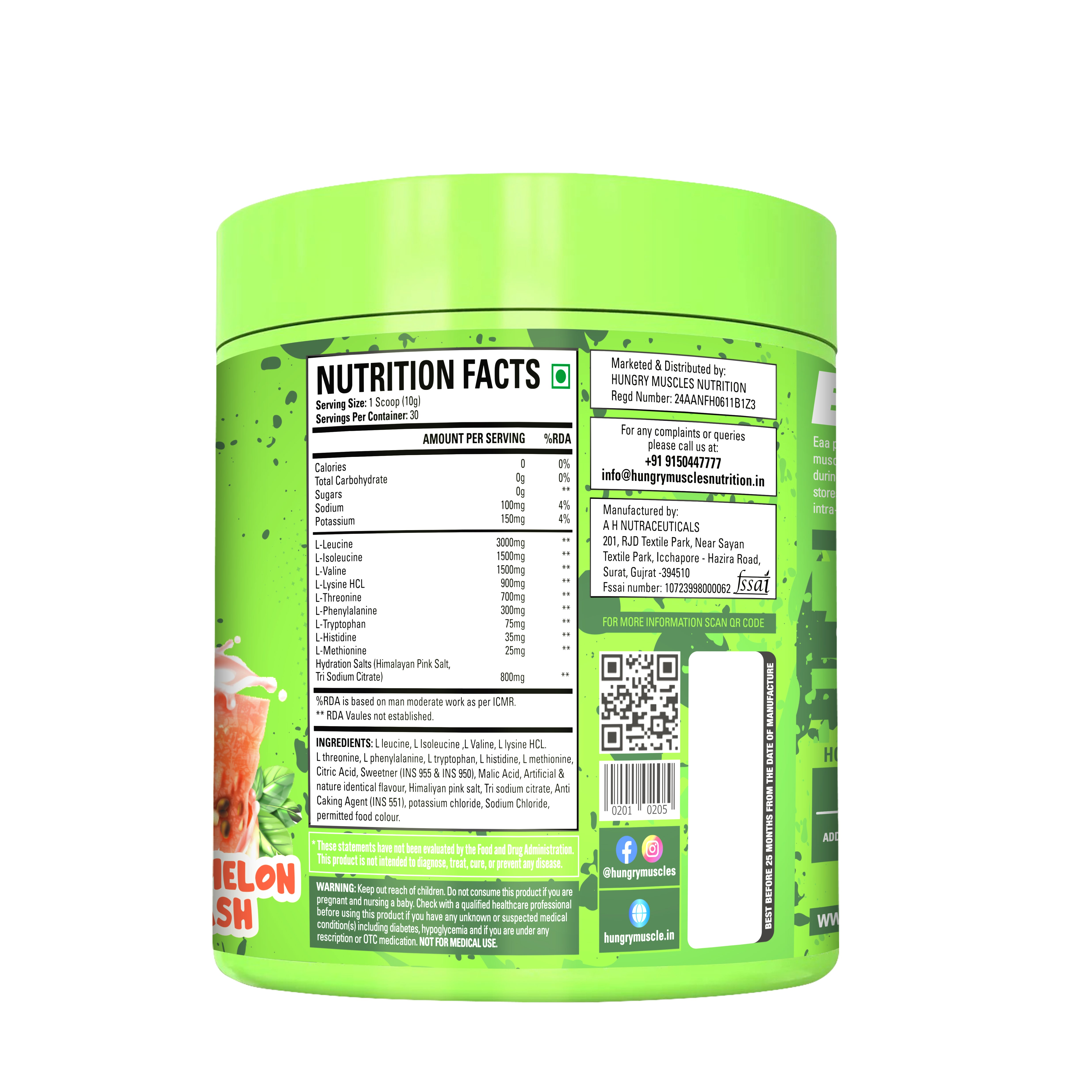 Hungry Muscles EAA + BCAA – Watermelon Splash (300g, 30 Servings)