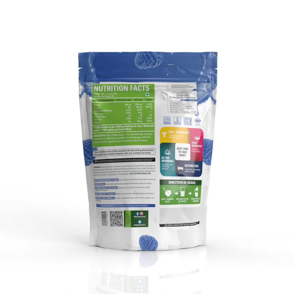 Hungry Muscles Clear Whey Protein Blue Razz 33 Servings / 1KG