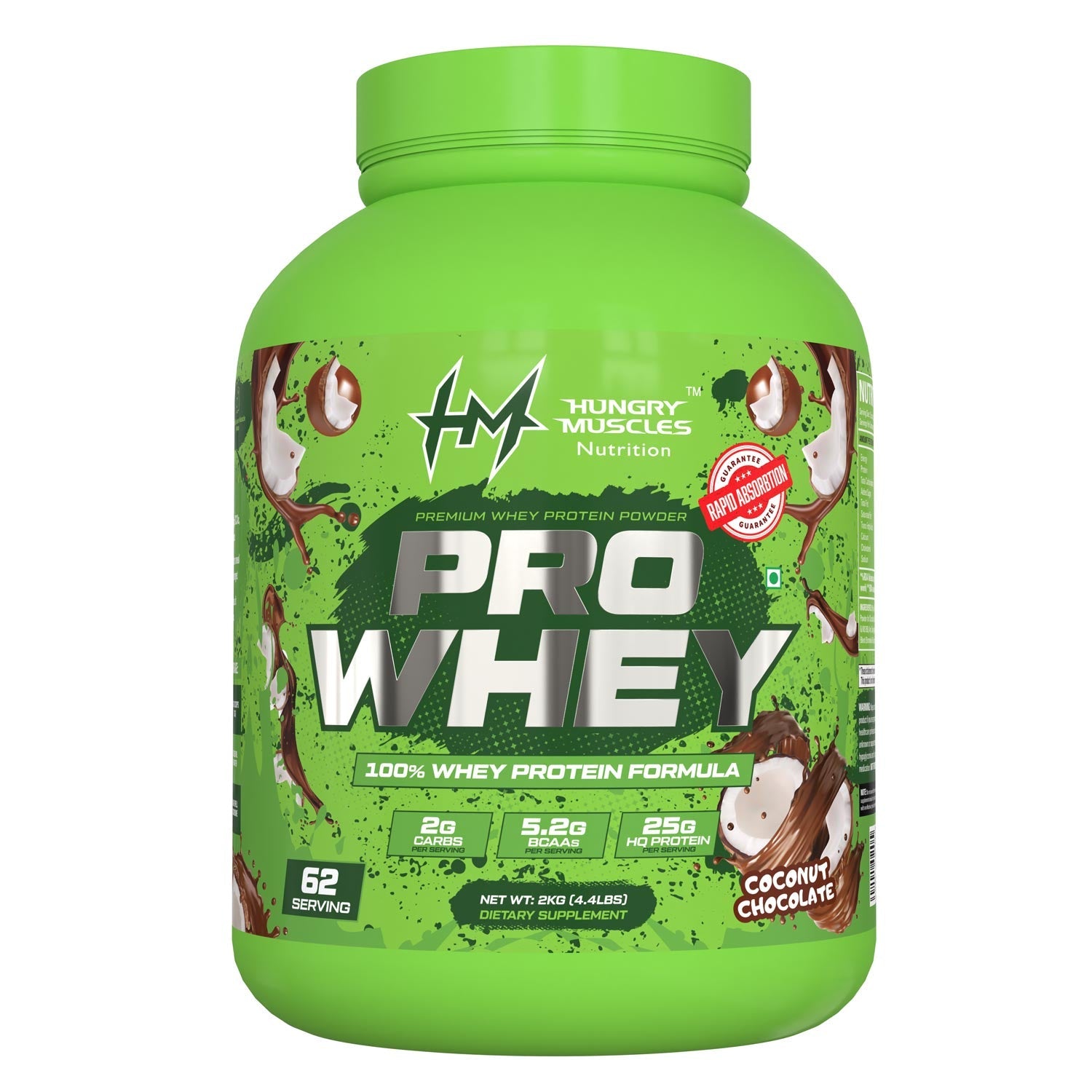 Hungry Muscles Pro Whey - Coconut Chocolate (2kg / 62 Servings) 100% Whey Protein Formula | 25g Protein per Serving | Rapid Absorption Guaranteed
