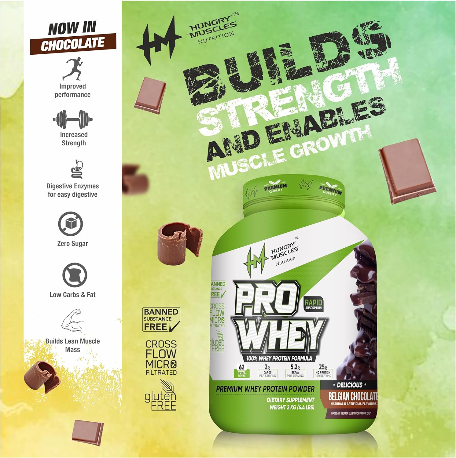 Hungry Muscle Pro Whey Protein Powder, 25g Protein per Serving (2 Kg, Chocolate)