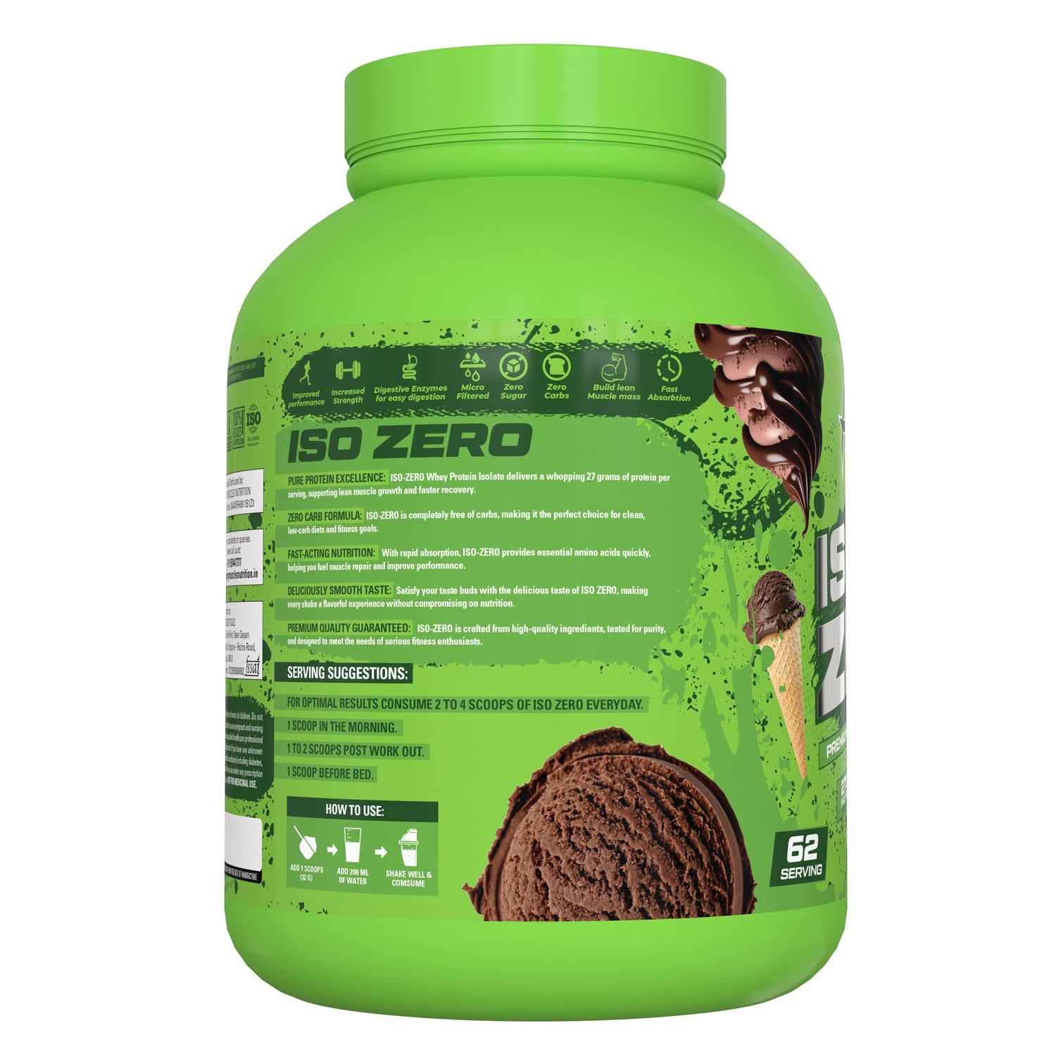 Hungry Muscles Iso Zero 62 Servings Chocolate Ice-cream 2kg (4.4lbs)