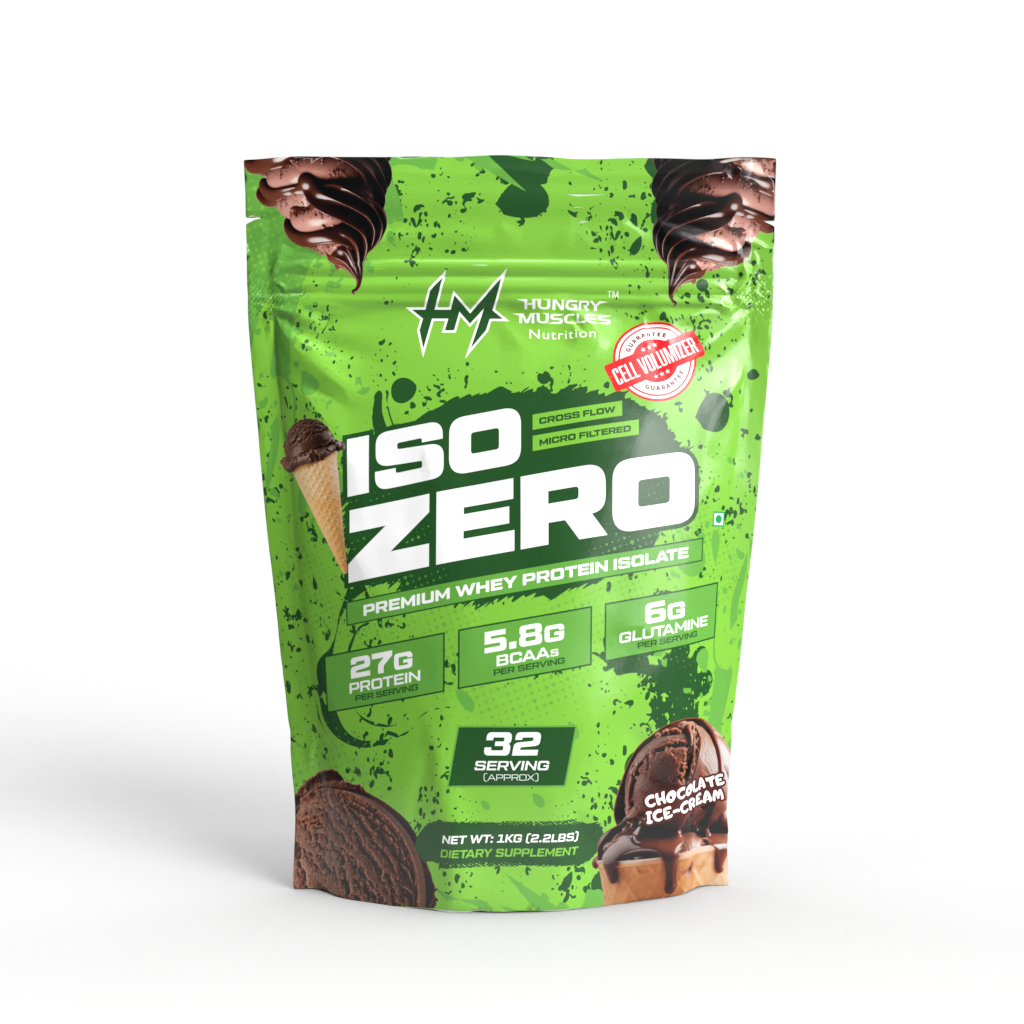 Hungry Muscles ISO ZERO Whey Protein Isolate – 27g Protein, Per Scoop | Zero Added Sugar | 1Kg (32 Servings) | Chocolate Ice Cream