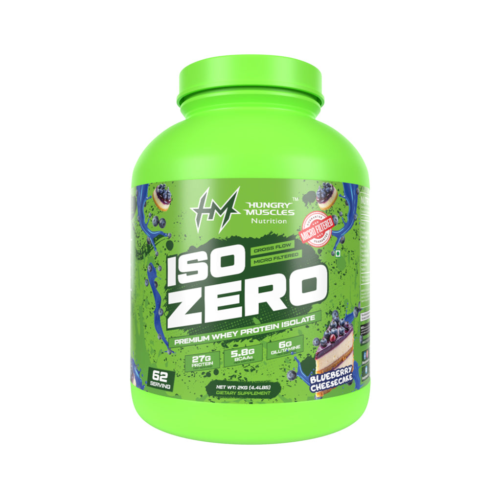 Hungry Muscles ISO ZERO | Whey Protein Isolate – 27g Protein, Per Scoop | Zero Added Sugar |  2kg (62Servings) | Flavors: Blueberry Cheesecake | Chocolate Ice Cream | Salted Caramel