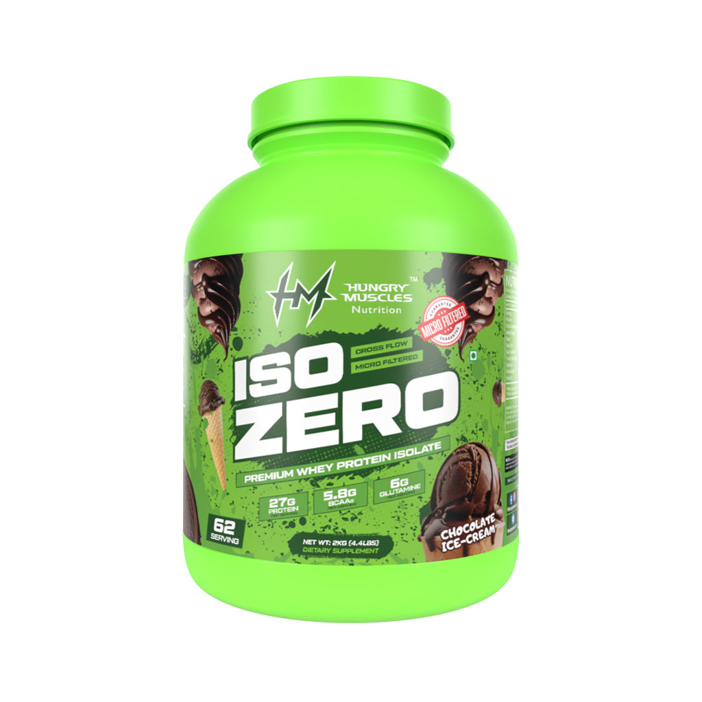 Hungry Muscles ISO ZERO Whey Protein Isolate – 27g Protein, Per Scoop | Zero Added Sugar | 2Kg (62 Servings) | Chocolate Ice Cream