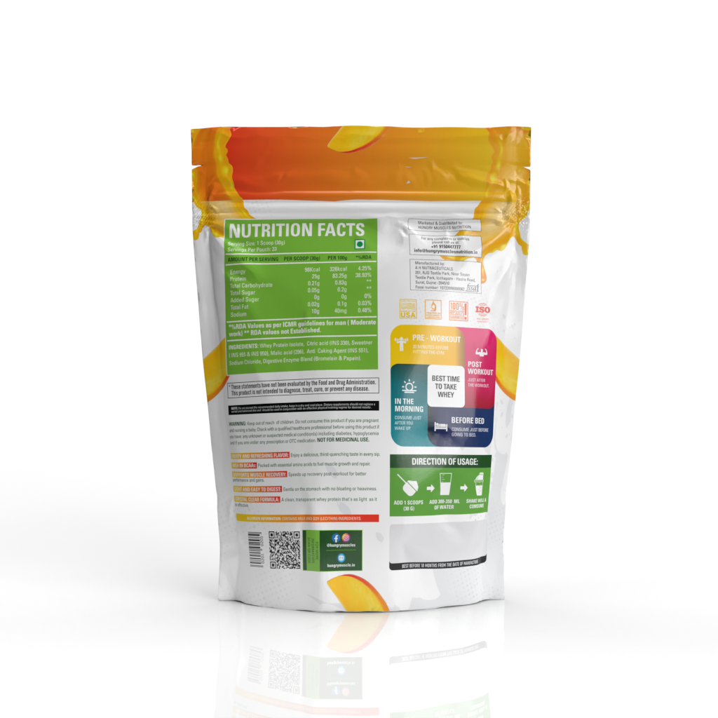 Hungry Muscles Clear Whey Protein Mango Nectar 33 Servings / 1KG