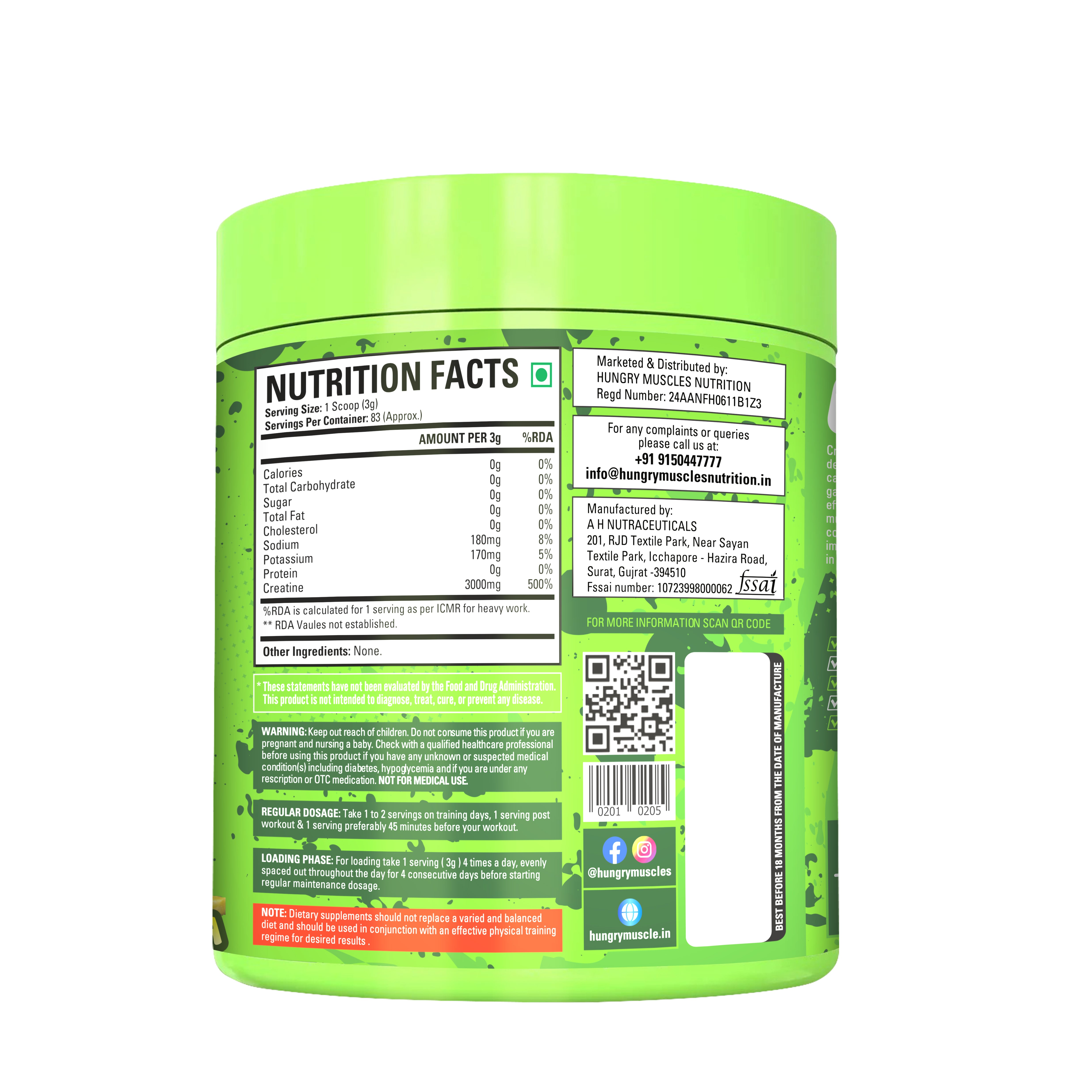 Hungry Muscles Nutrition – Creatine (Pina Colada Flavor) | 83 Servings | 3000 mg