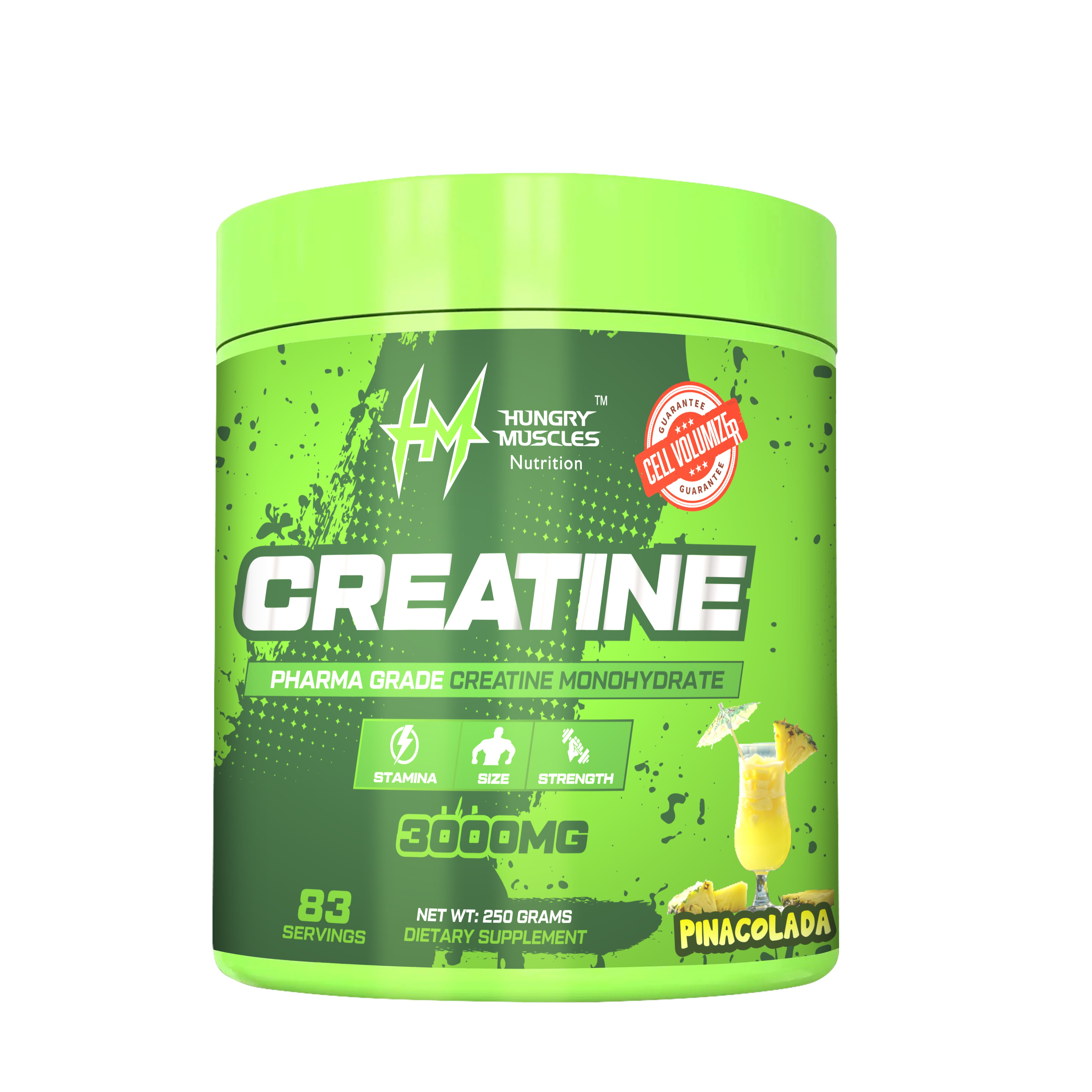 Hungry Muscles Nutrition – Creatine (Pina Colada Flavor) | 83 Servings | 3000 mg