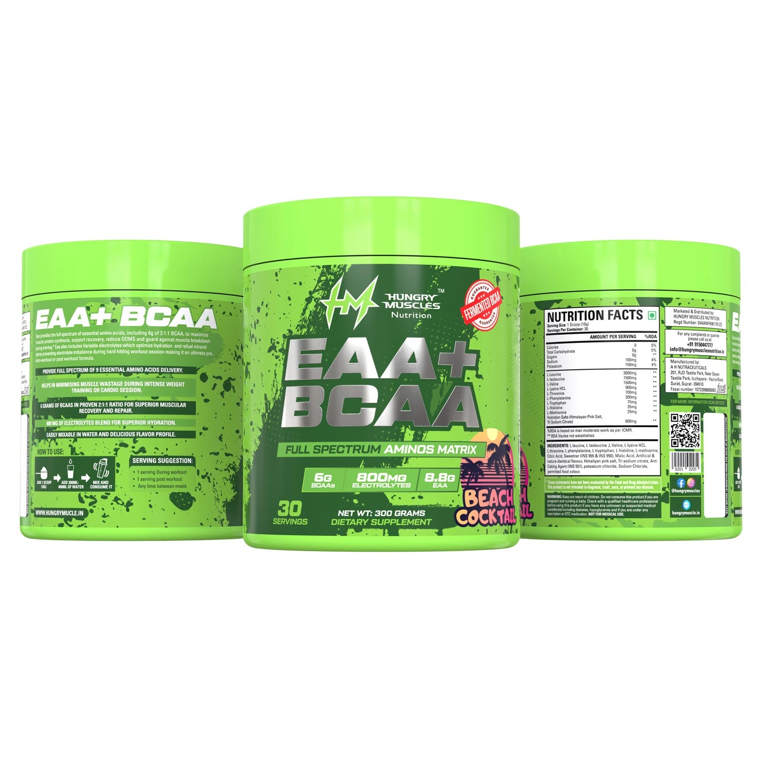 Hungry Muscles EAA+BCAA 30 Serving Beach Cockitail (300 Grams)