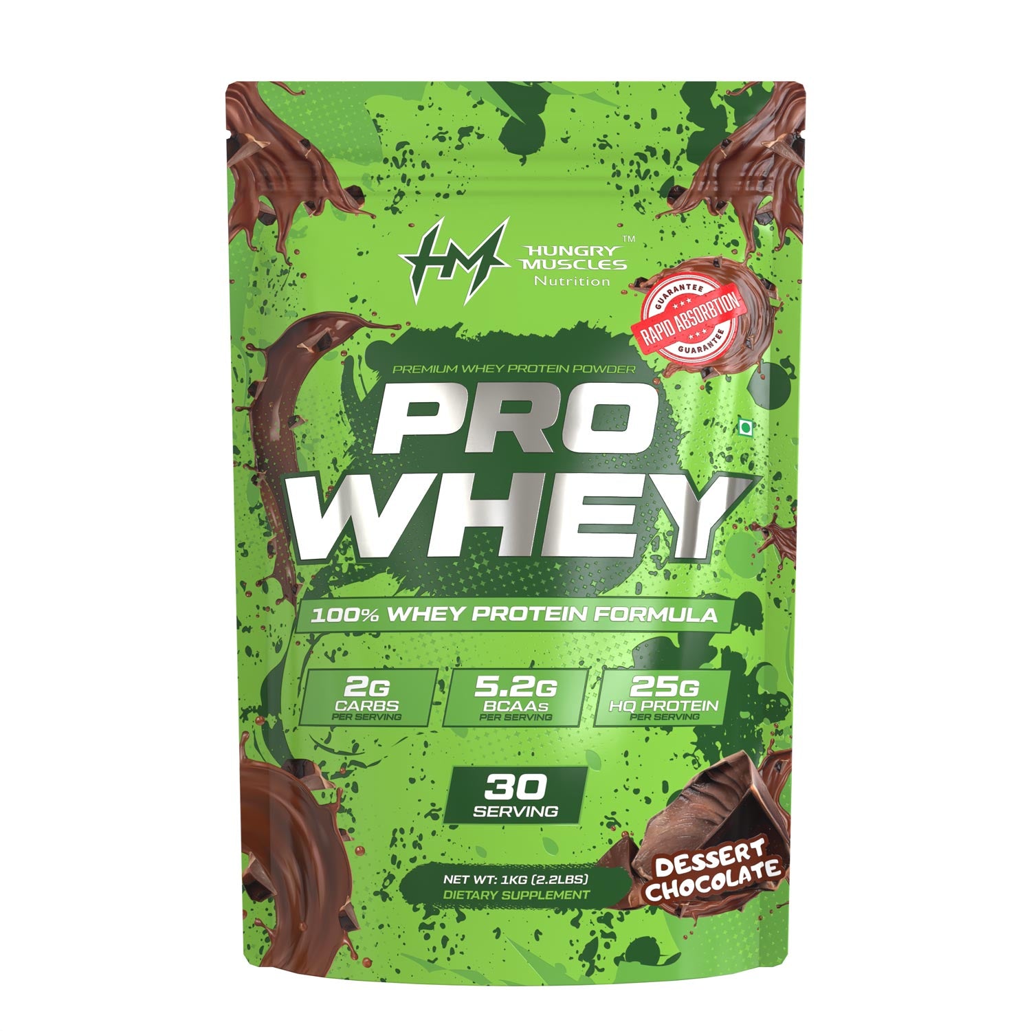 Hungry Muscles Pro Whey Chocolate Dessert Pouch 30 Serving 1KG (2.2LBS)