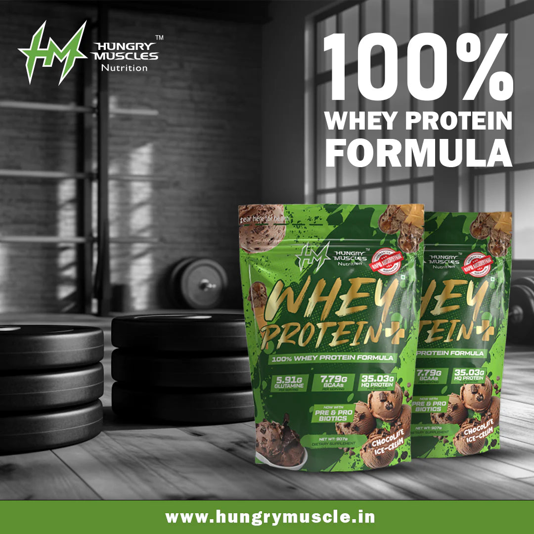 Hungry Muscles | Whey Protein+ Protein Powder | 35.03g Protein, 7.79g Bcaa's, 5.91g Glutamine | 1 kg | Blueberry Cheesecake  | Chocolate Ice-Cream | Salted Caramel