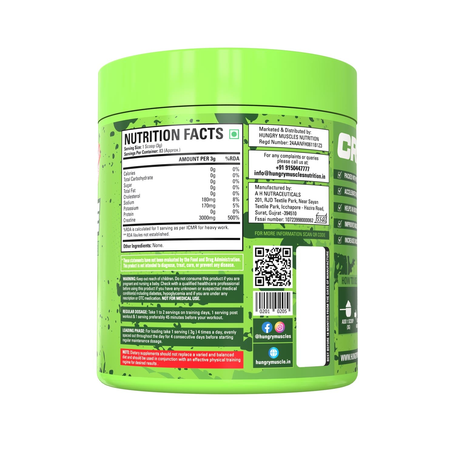 Hungry Muscles Creatine 83 Serving Unflavored (250 Grams)