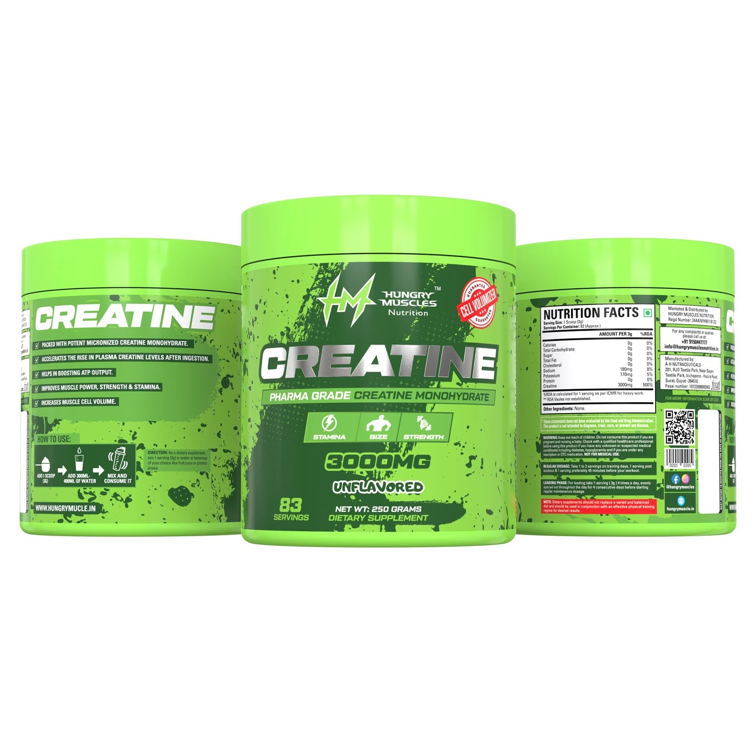 Hungry Muscles Creatine 83 Serving Unflavored (250 Grams)