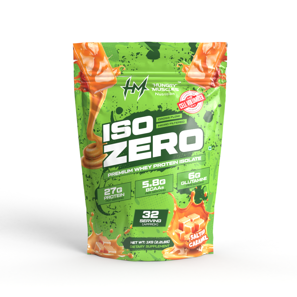 Hungry Muscles ISO ZERO Whey Protein Isolate – 27g Protein, Per Scoop | Zero Added Sugar | 1Kg (32 Servings) | Salted Caramel