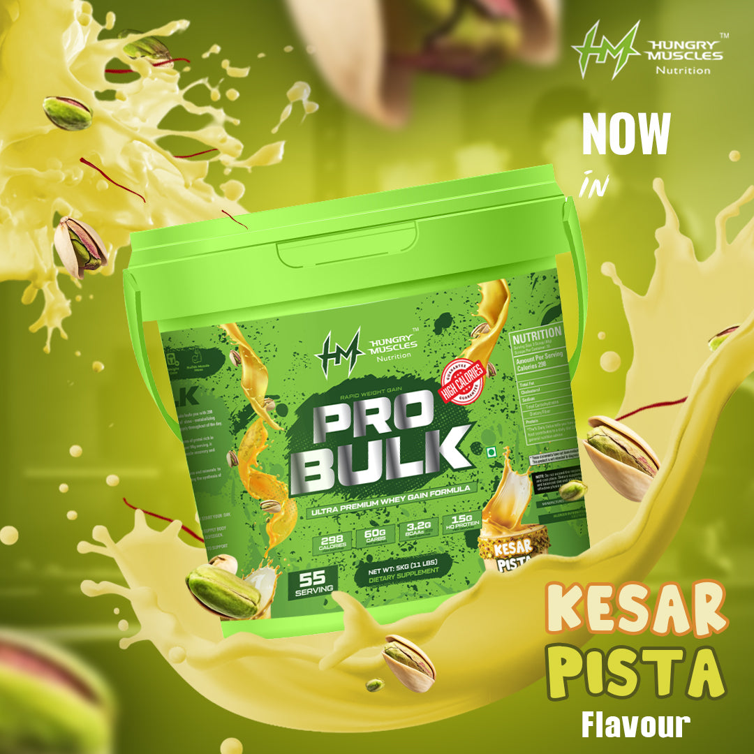 Hungry Muscles | Pro Bulk - Weight Gainer, Healthy Body Gains | Reduces Muscle Breakdown | Increases Energy & Endurance | Kesar Pista | 55 Servings | 5KG (11LBS)