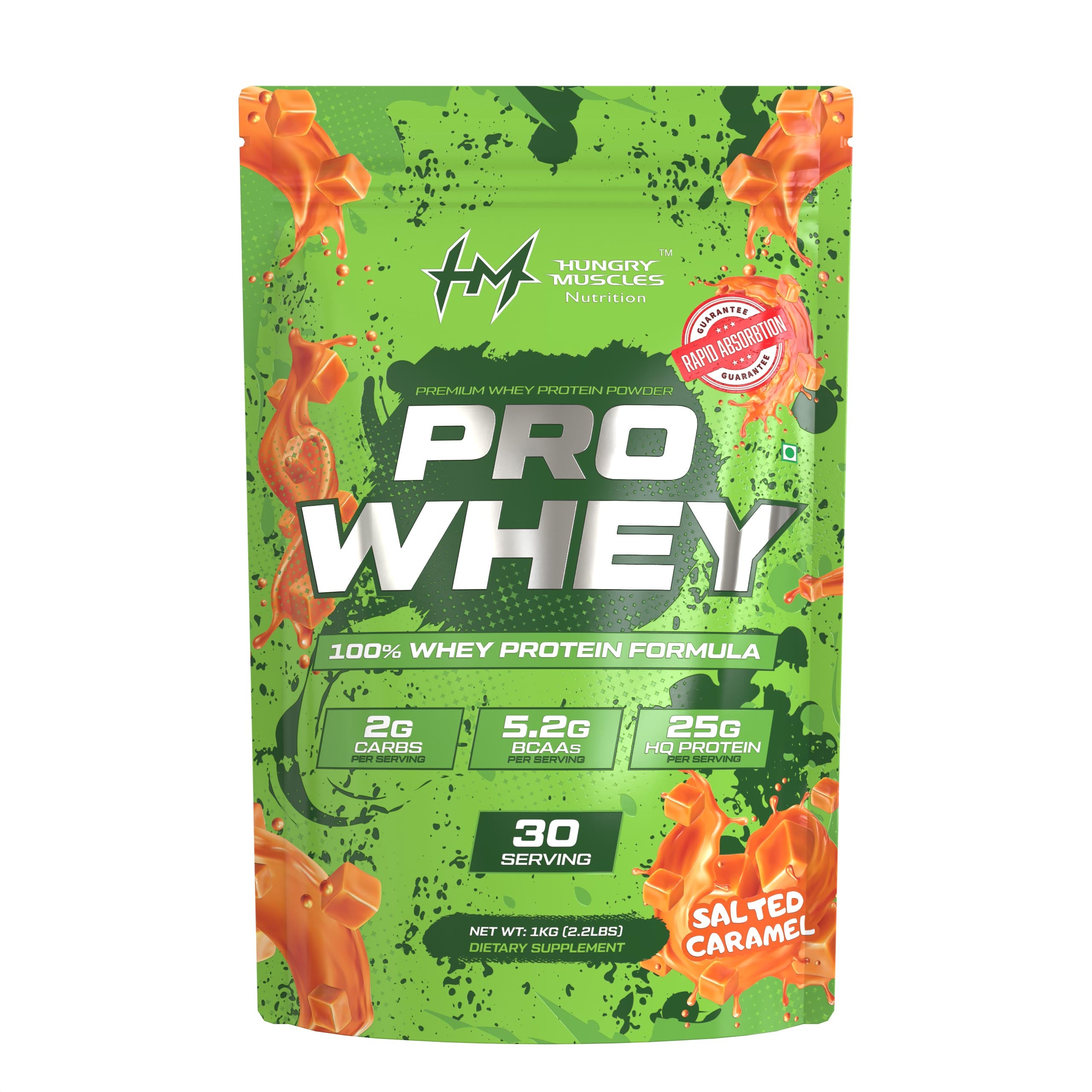 Hungry Muscles Pro Whey Salted Caramel Pouch 30 Serving 1KG (2.2LBS)